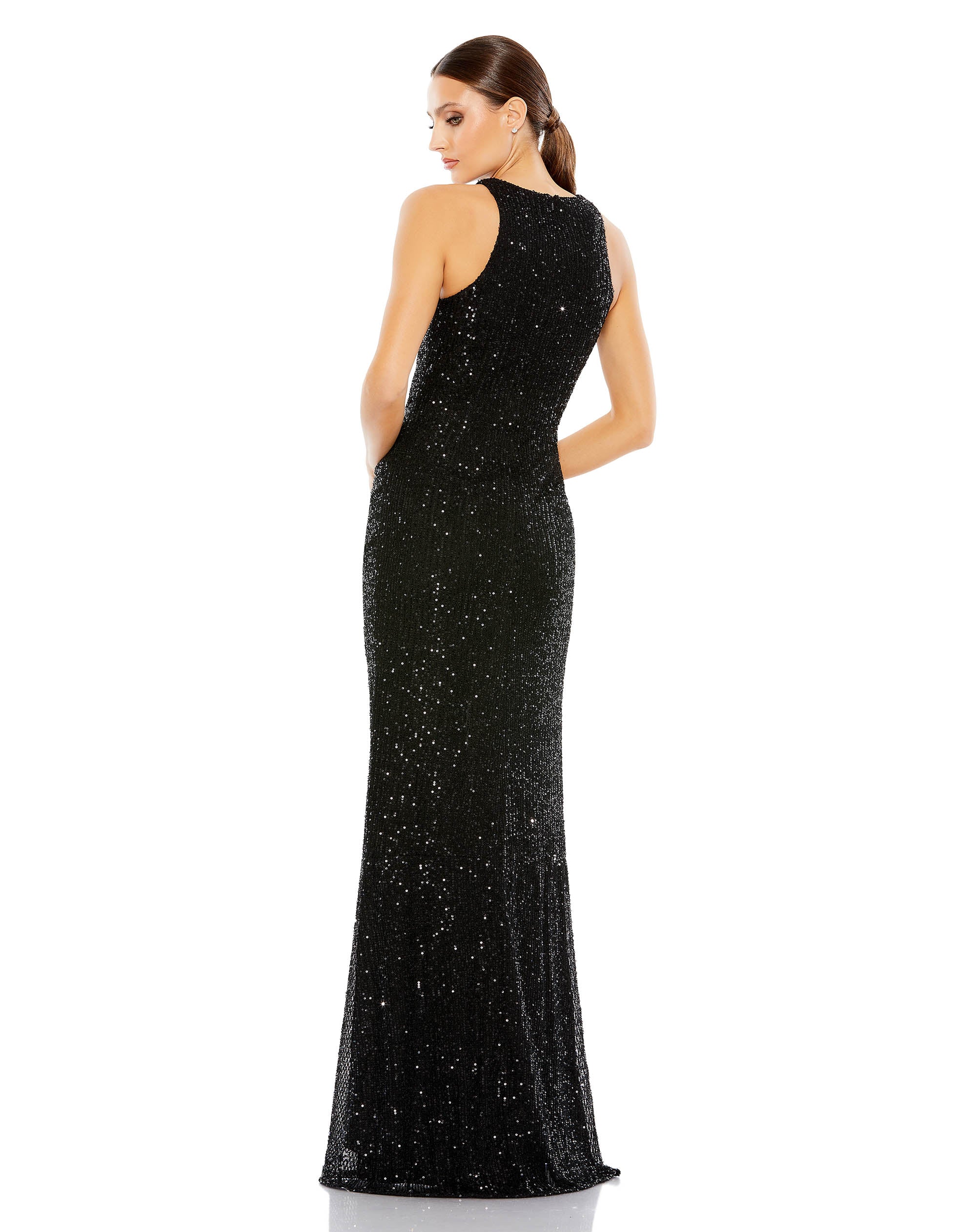 Sequined High Neck Side Knot Gown