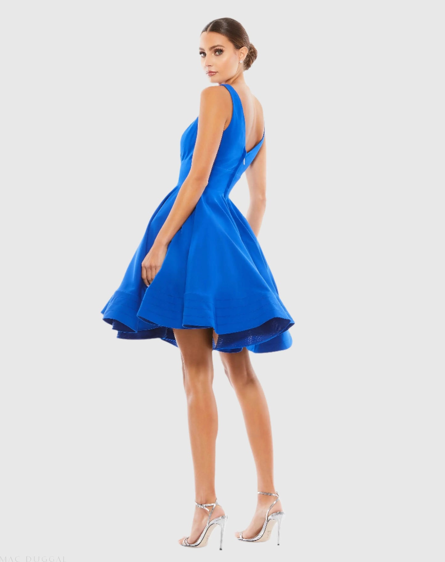 Blue V Neck Fit & Flare Mini Dress - Ieena for Mac Duggal
