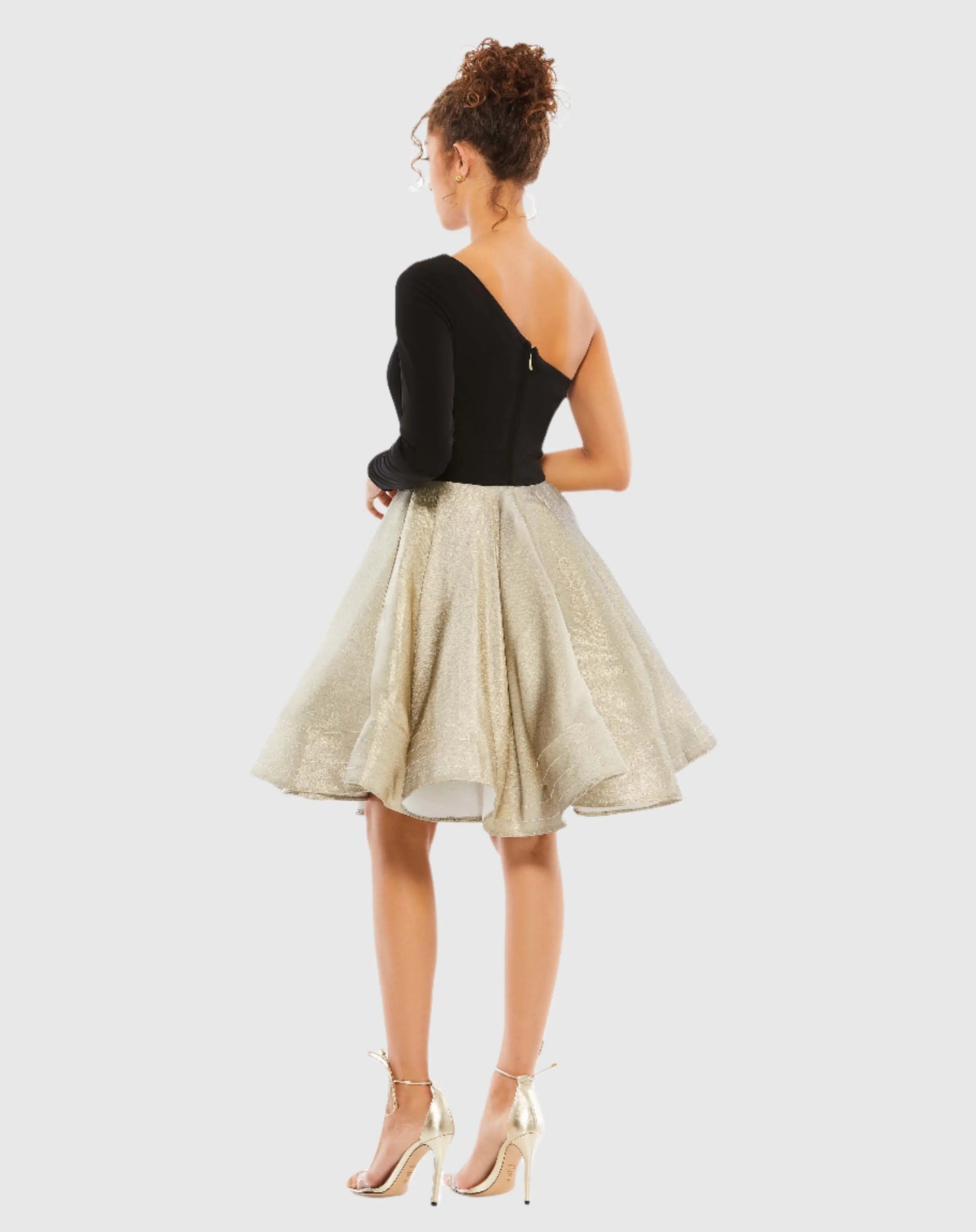 Black & Gold One Shoulder A-Line Dress - FINAL SALE Ieena for Mac Duggal