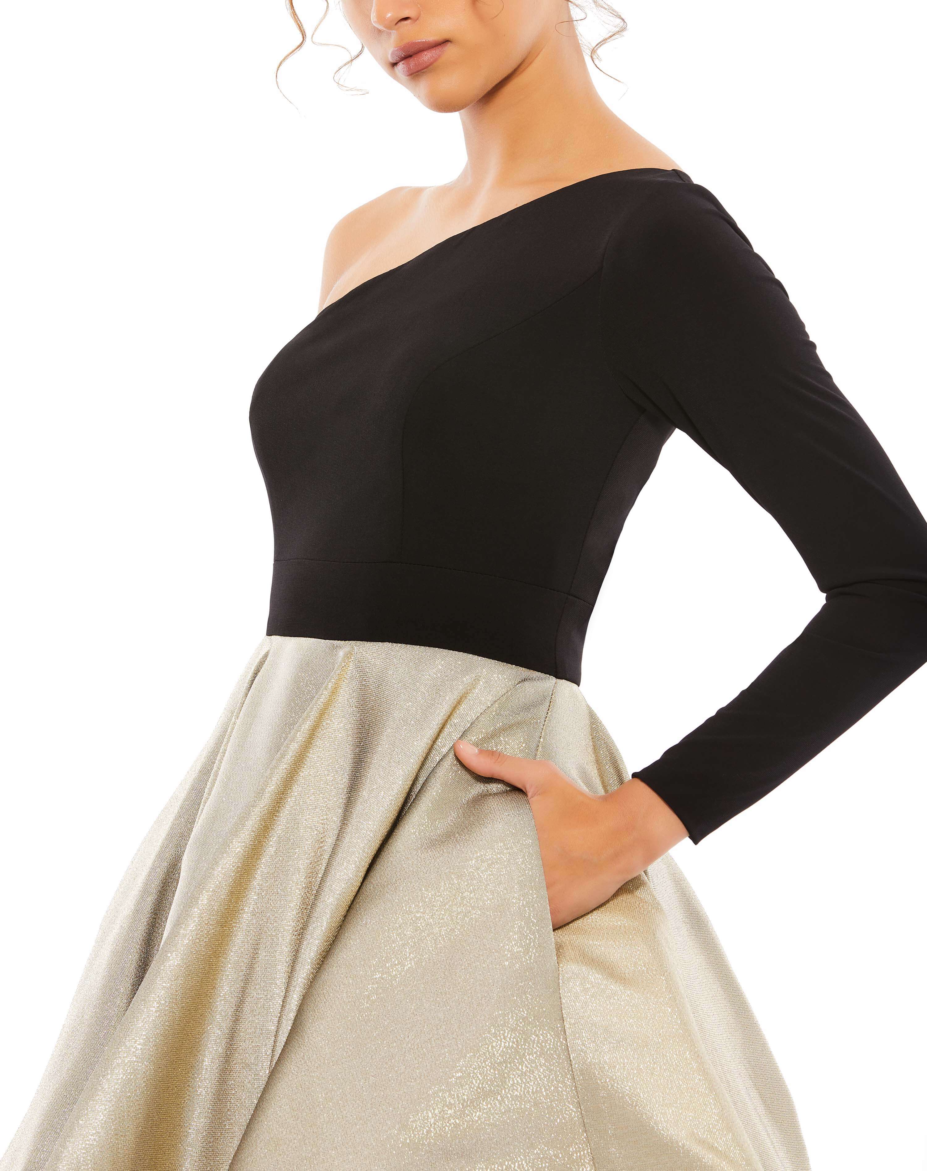 Black & Gold One Shoulder A-Line Dress - FINAL SALE