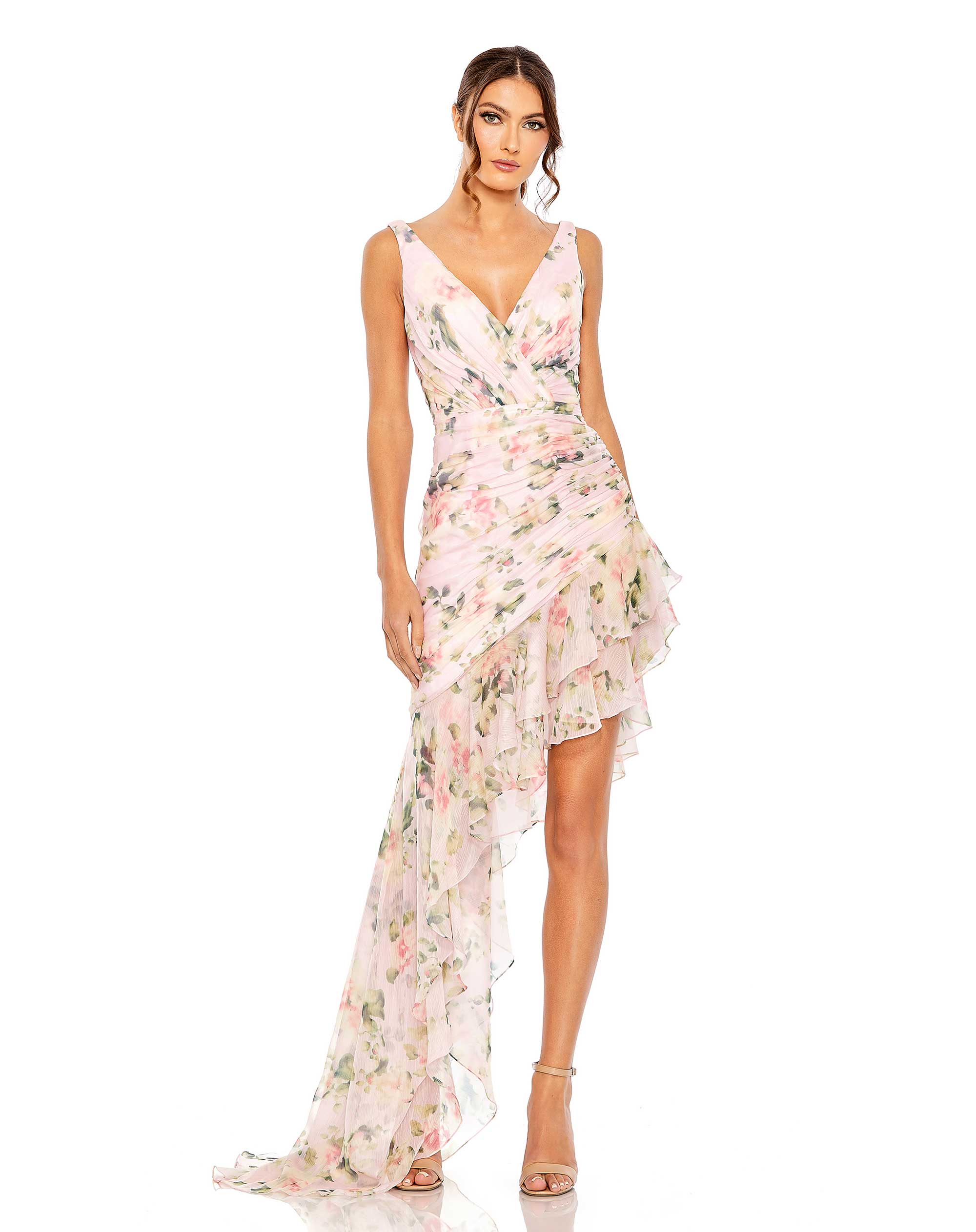 Floral Print Asymmetrical Ruffle Hem Dress – Mac Duggal
