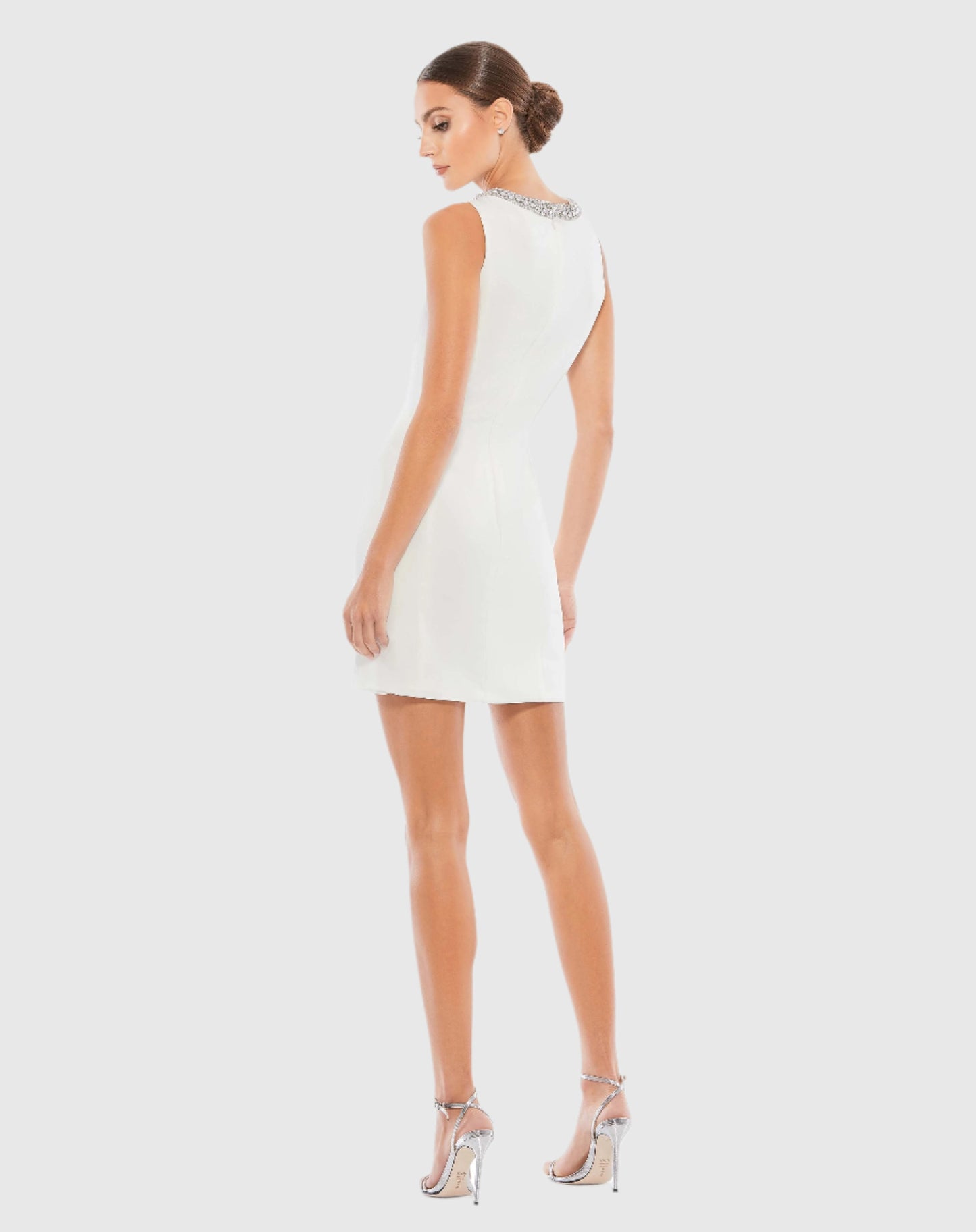 White Bejeweled Bodycon Mini Dress Ieena for Mac Duggal