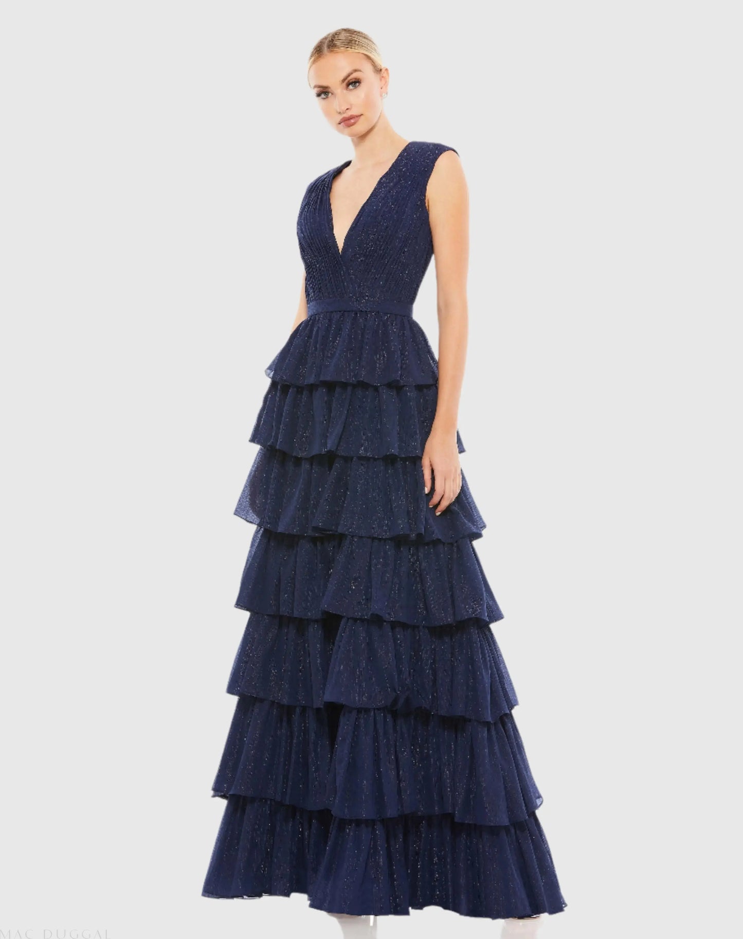 Navy Sparkly Ruffle Layered Gown - Ieena for Mac Duggal