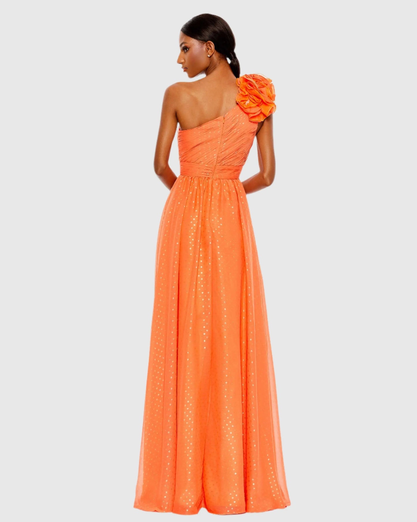 Orange Polka Dot Ruffled One Shoulder Gown - Mac Duggal