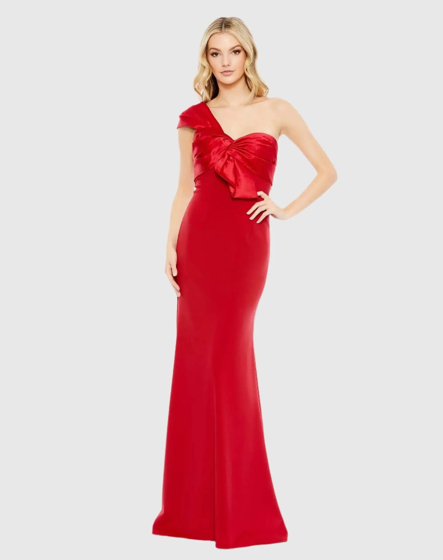 Red One Shoulder Draped Trumpet Gown - Mac Duggal