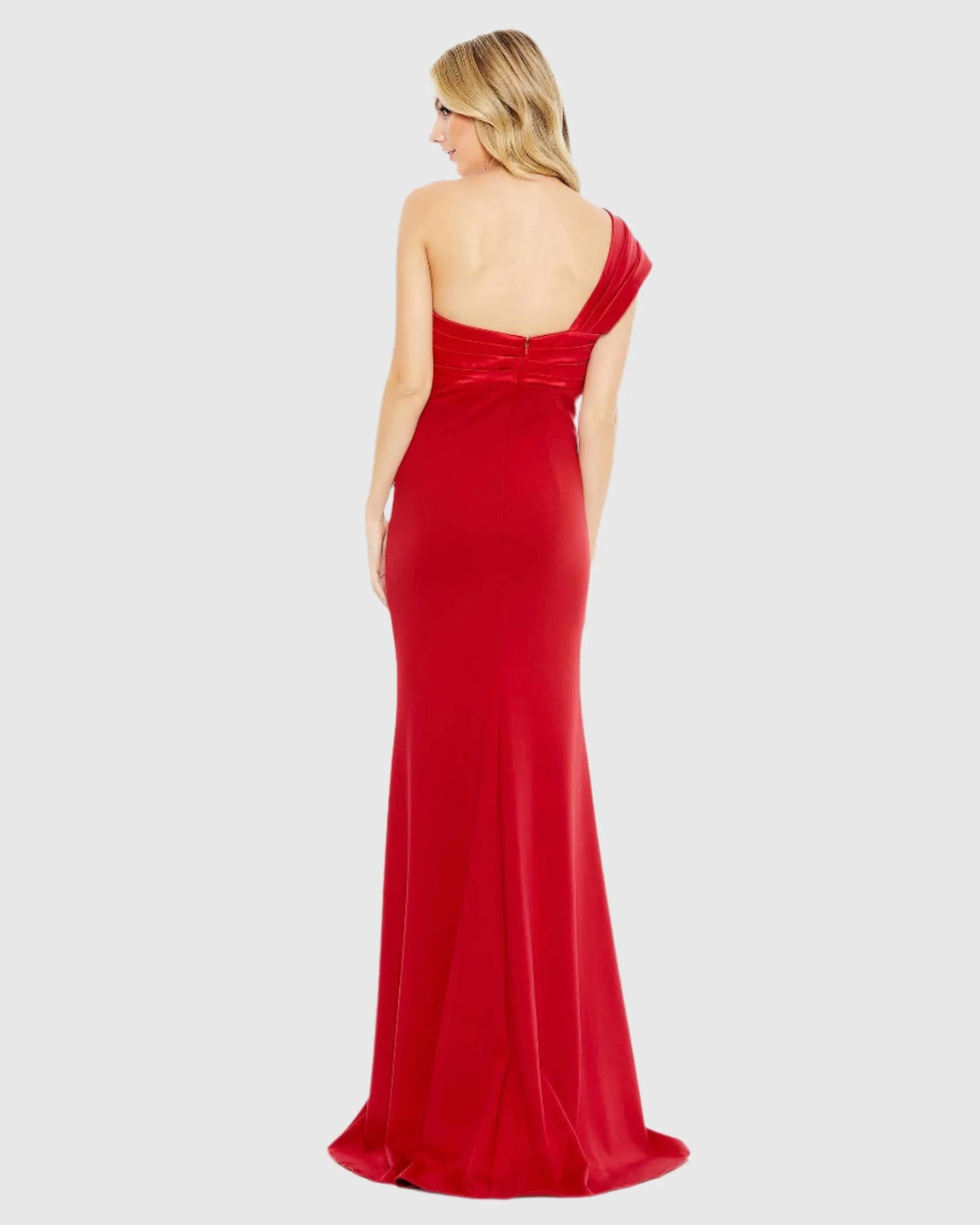 Red One Shoulder Draped Trumpet Gown - Mac Duggal
