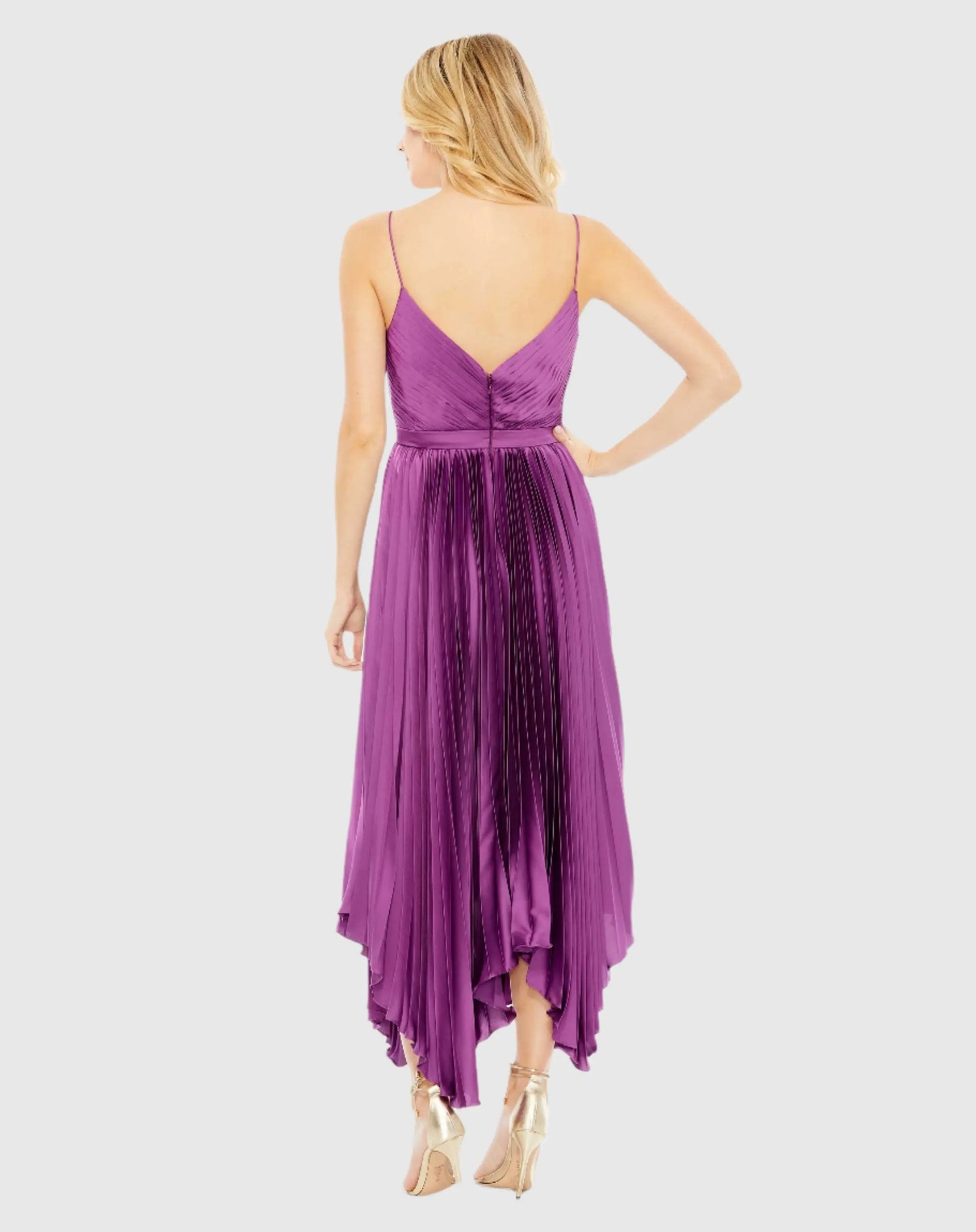 Purple Pleated Satin Flowy Midi Dress - Ieena for Mac Duggal