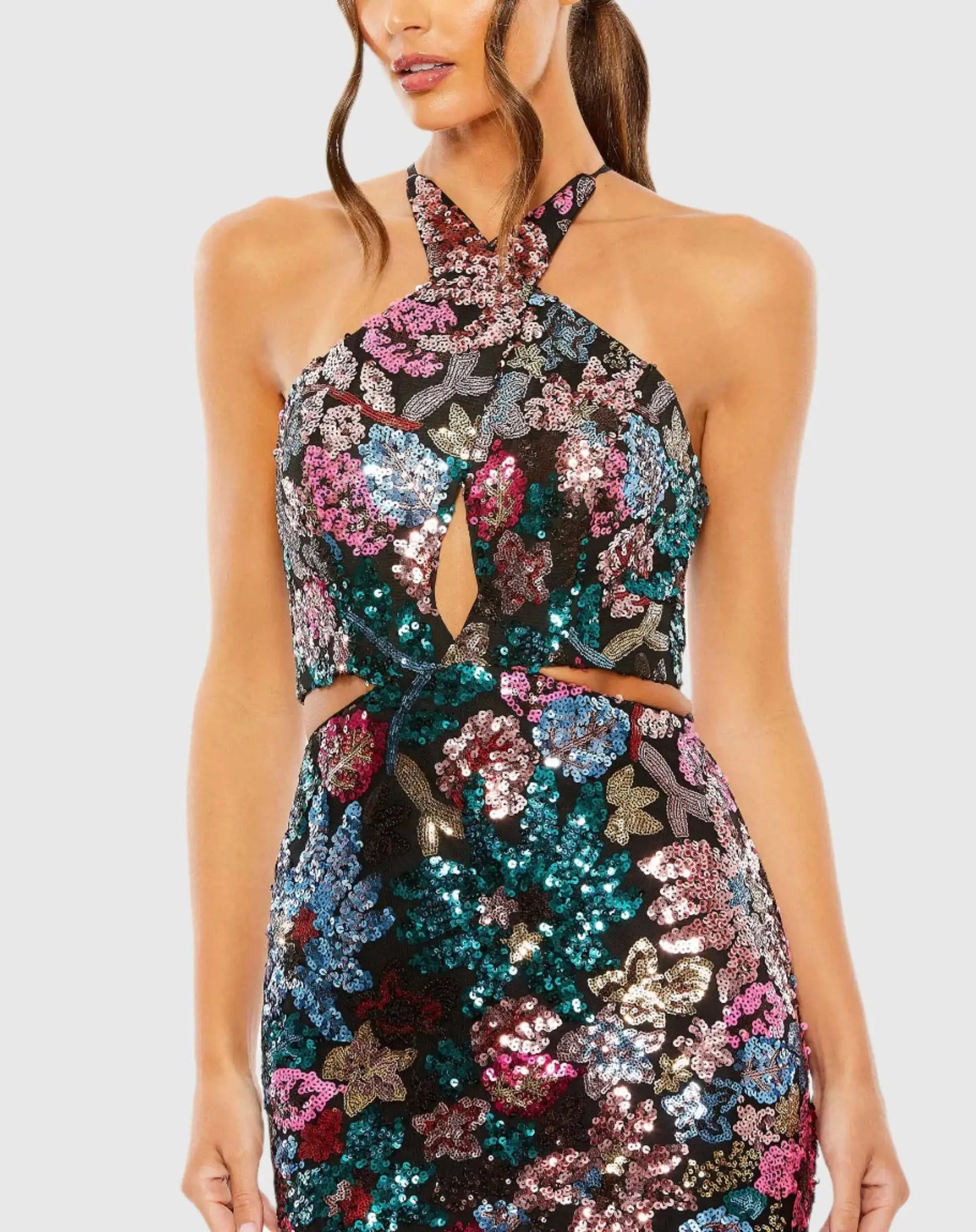 Sequin Embellished Cross Neck Gown - Mac Duggal