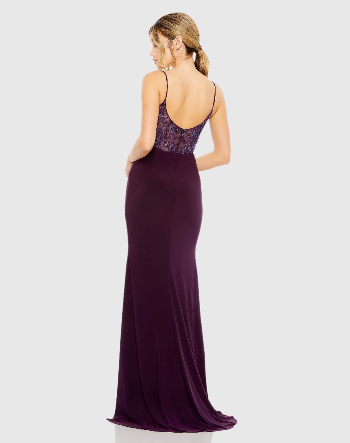 Dark Purple Sweetheart Mesh Embellished Gown - Mac Duggal