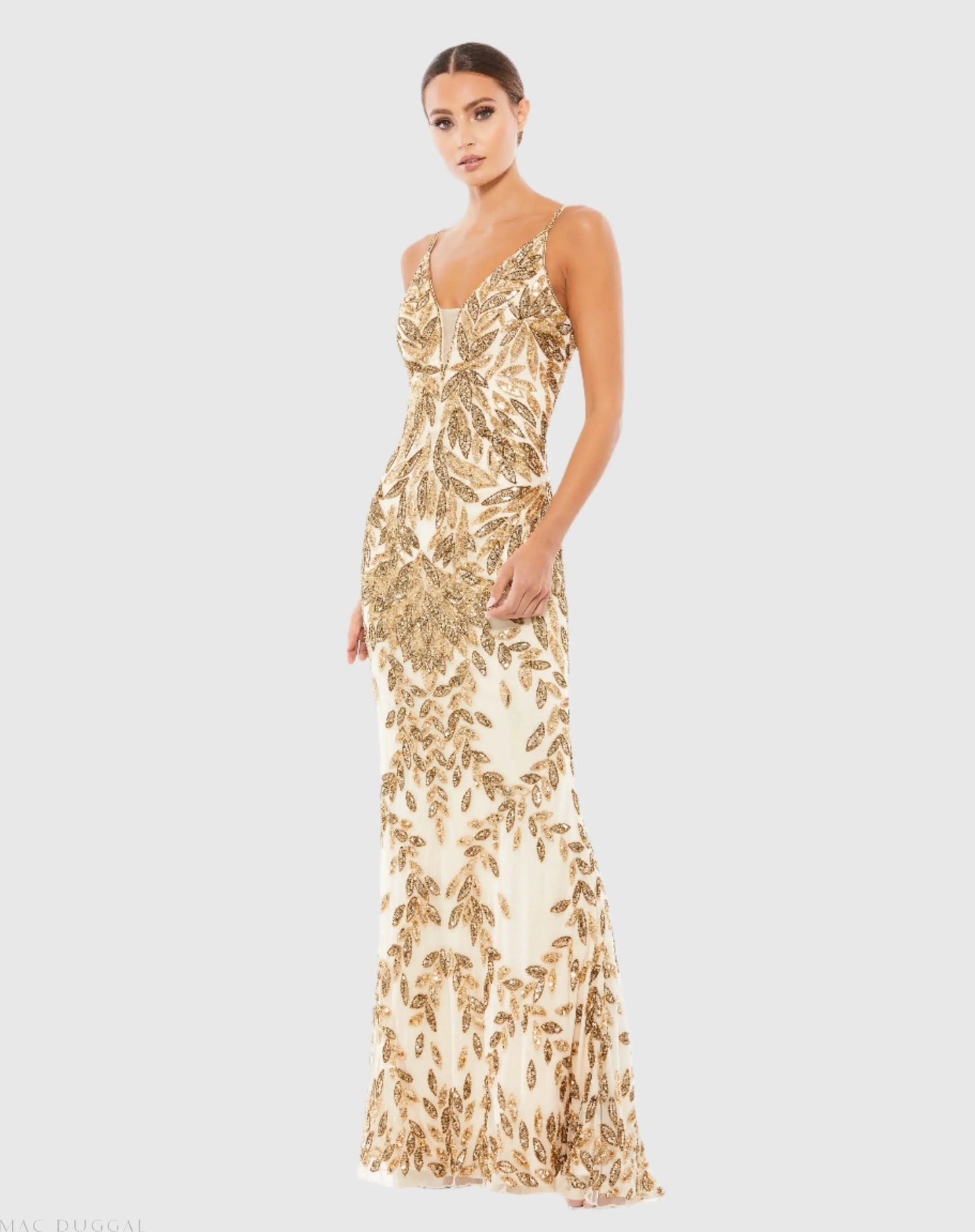 Gold Hand Embellished Sleeveless Evening Gown - Mac Duggal