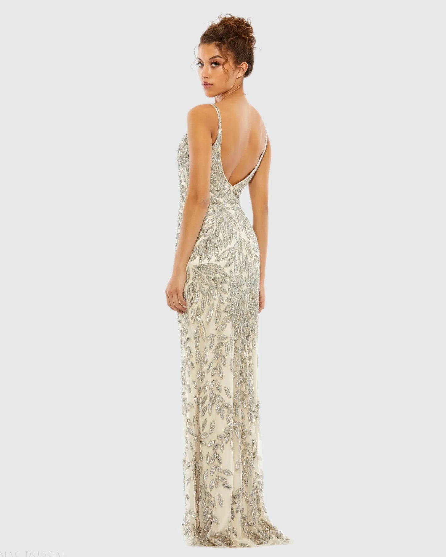 Silver Embellished Leaf Evening Gown - Mac Duggal