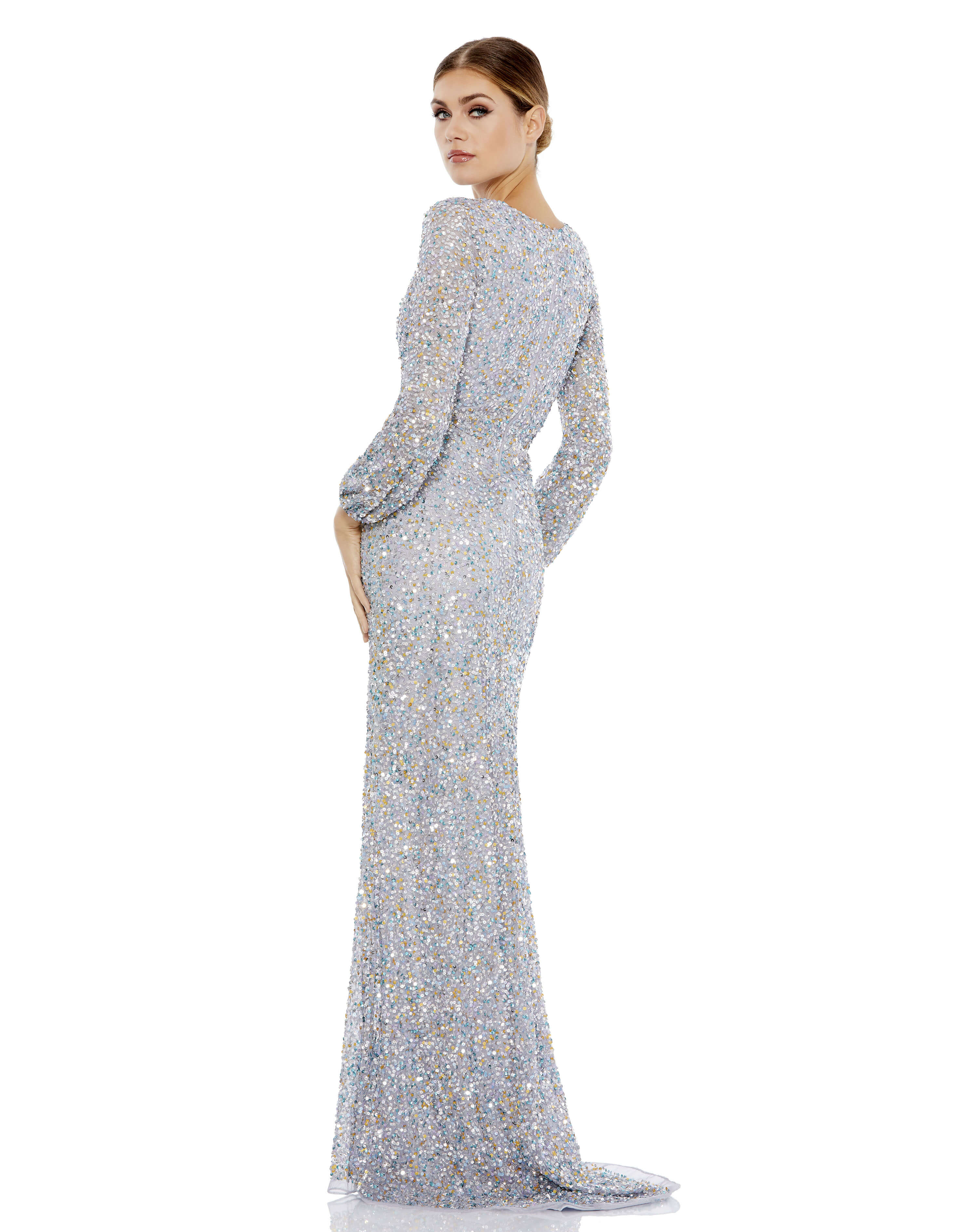 Multi-Colored Sequin Long Sleeve Gown