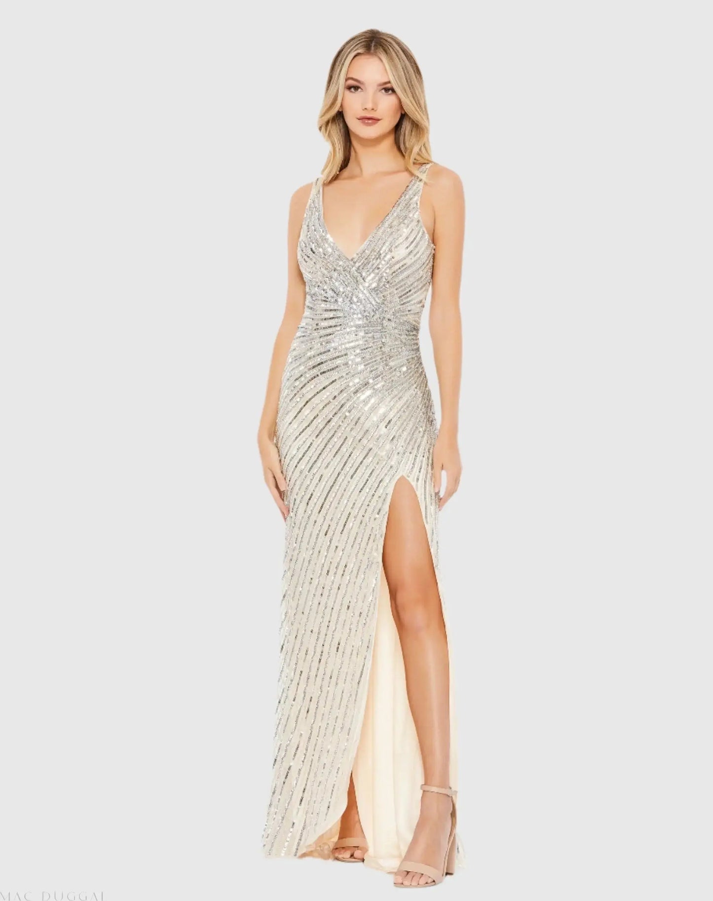 Silver Sequin A Line Gown - Mac Duggal