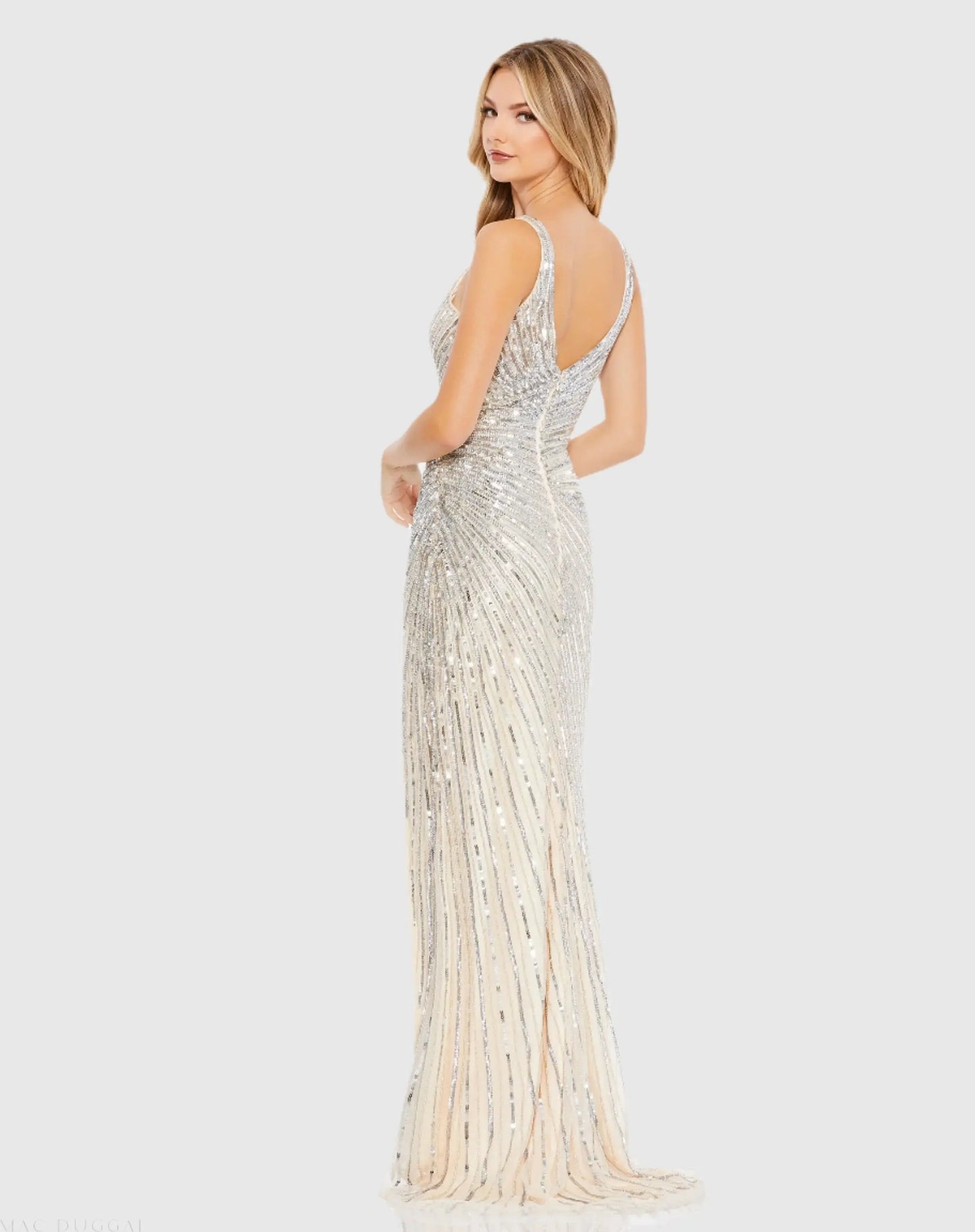 Silver Sequin A Line Gown - Mac Duggal