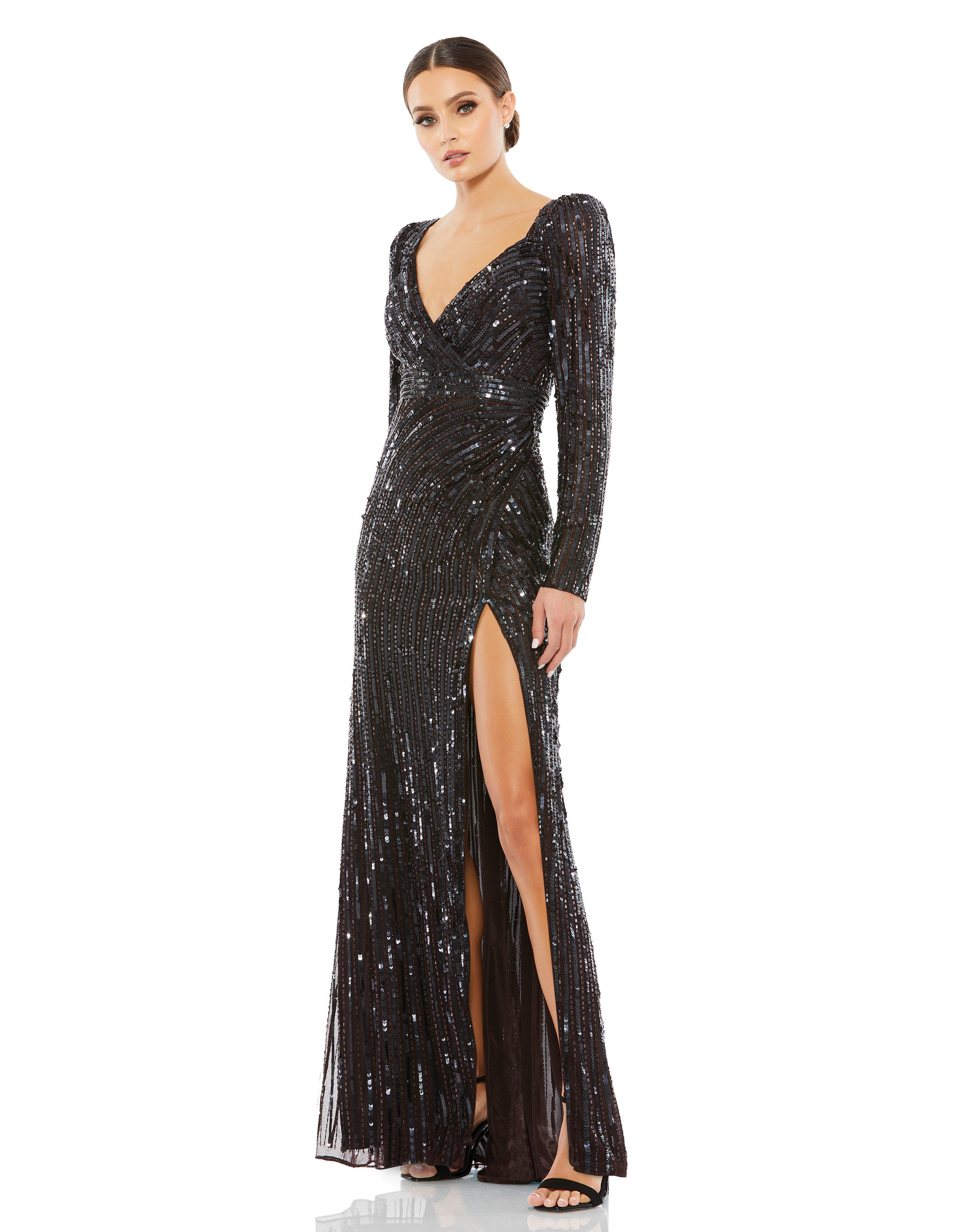 Sequined Sweetheart Long Sleeve Gown