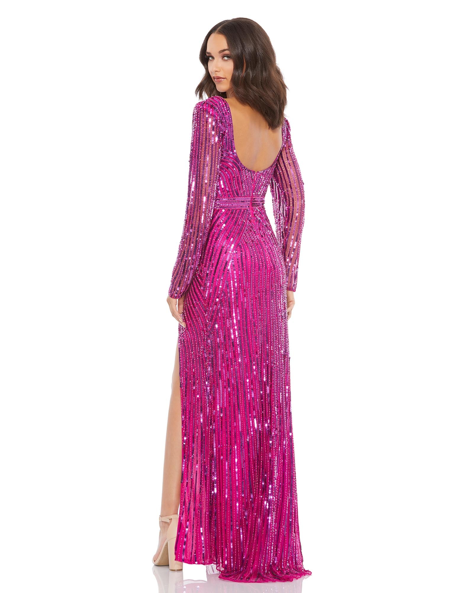 Sequined Sweetheart Long Sleeve Gown