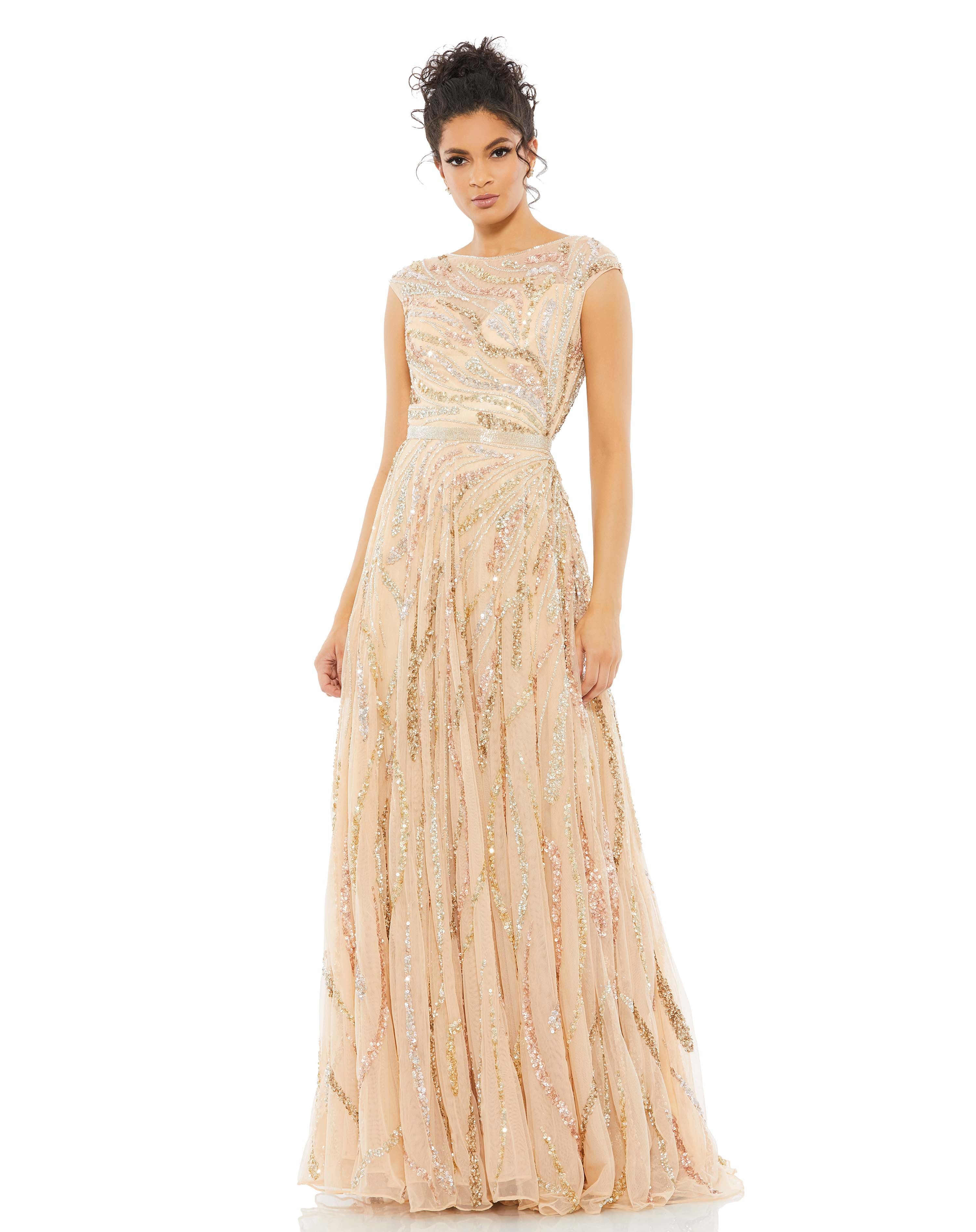 Cap Sleeve Embellished Evening Gown