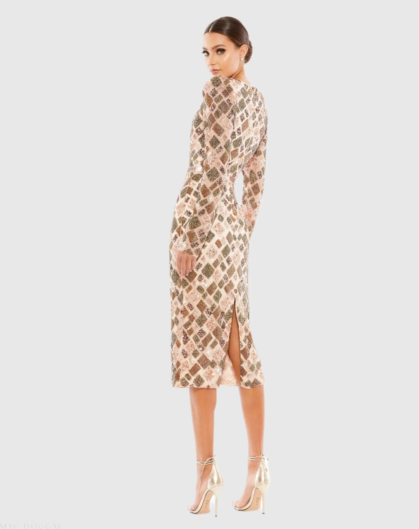 Light Pink Multi Geo Embellished Midi Sheath Dress - Mac Duggal