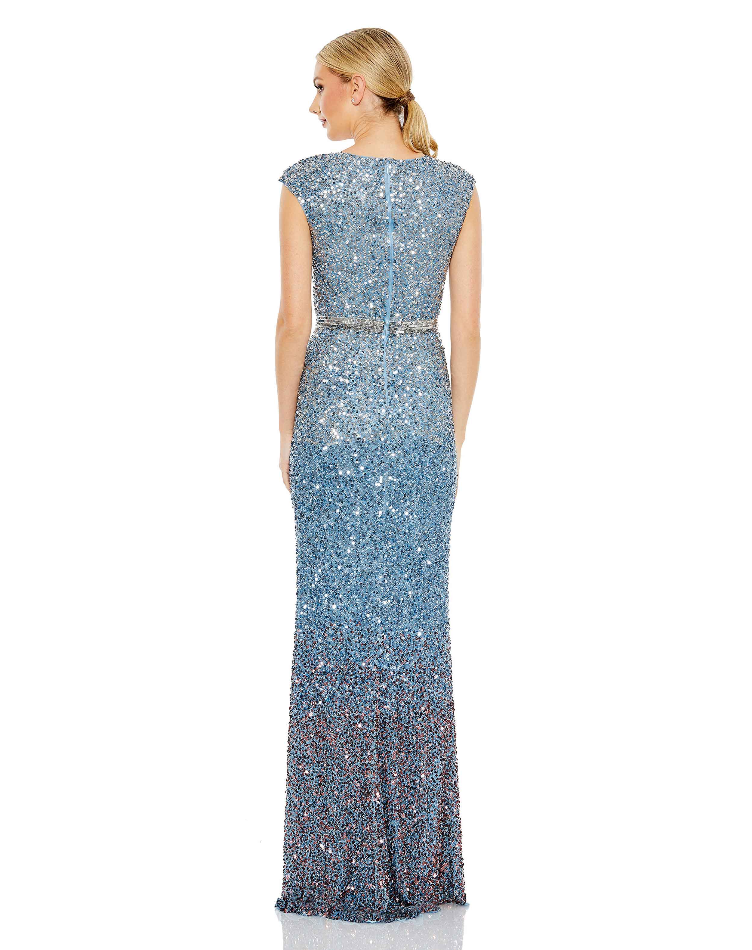 Cap Sleeve Sequined High Slit Gown