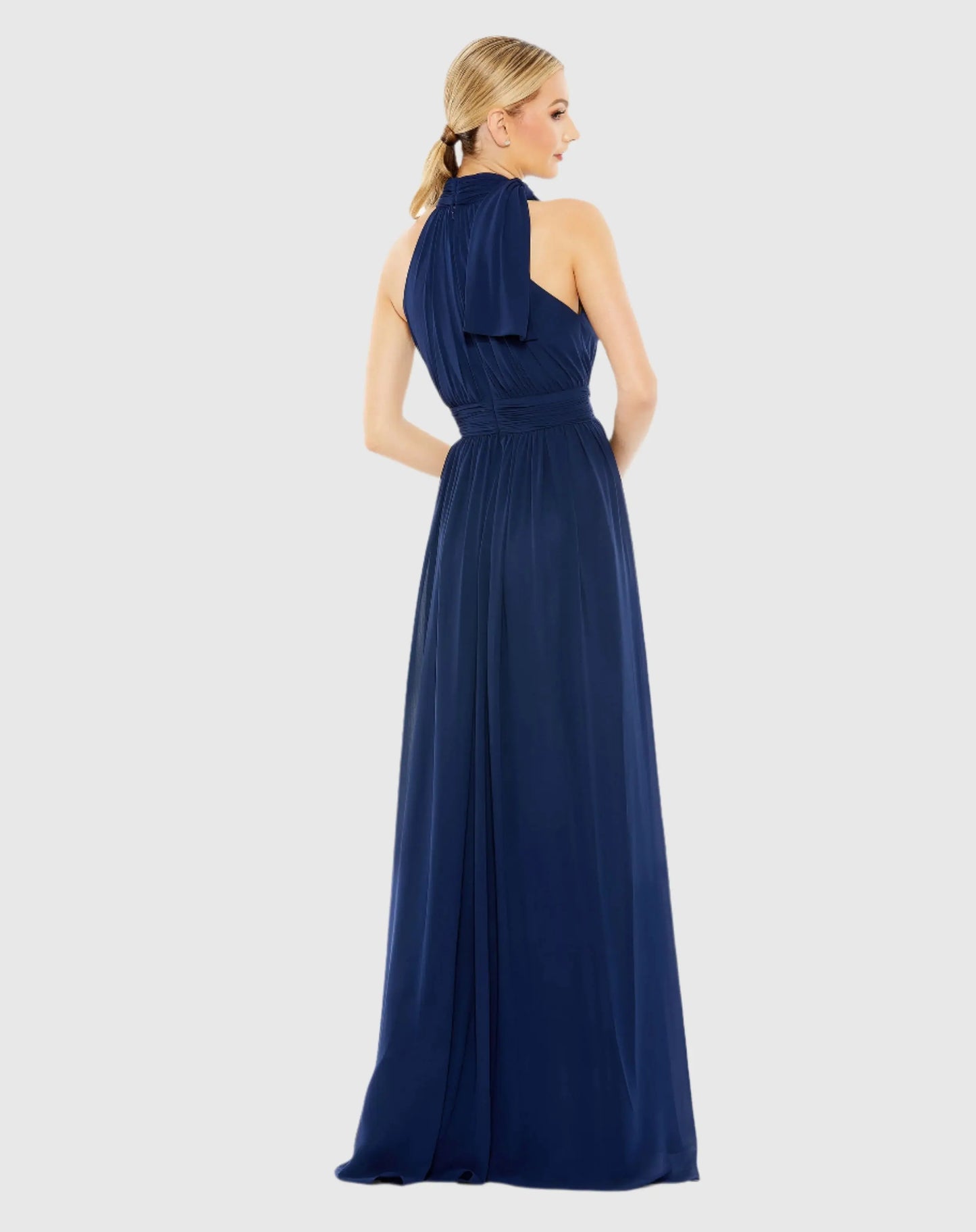 Navy High Neck Chiffon Gown - Mac Duggal