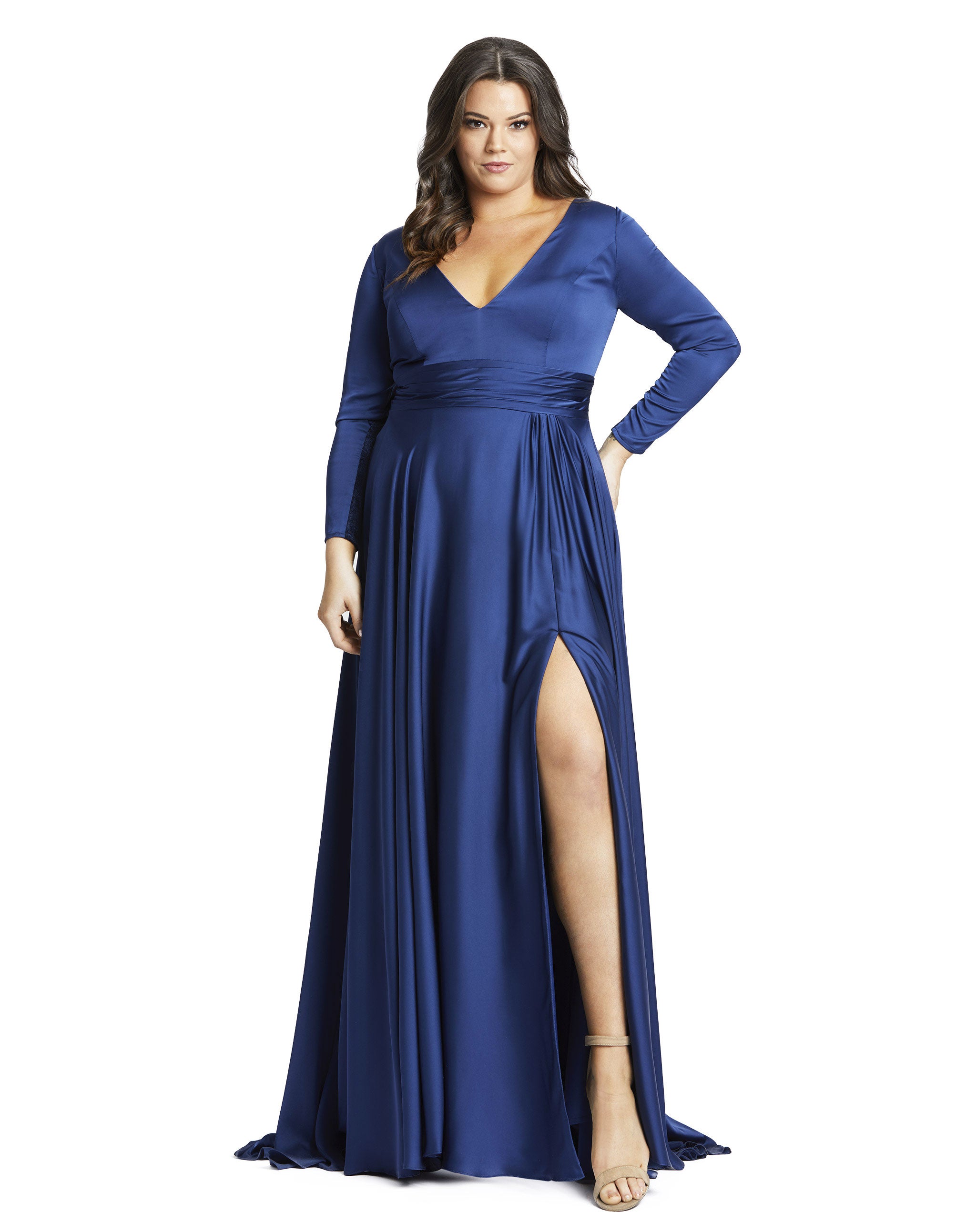 Classic Satin Long Sleeve Evening Gown (Plus) - FINAL SALE