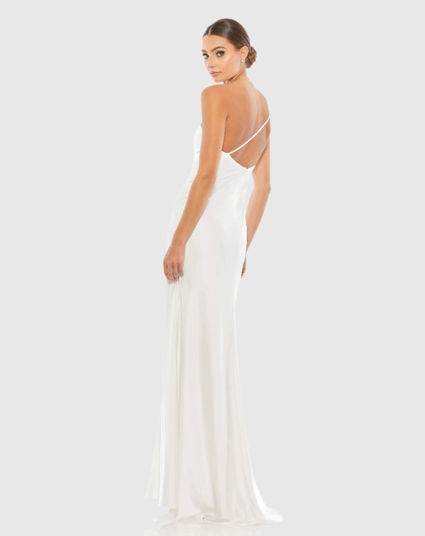 White One Shoulder Double Strap Satin Gown - Ieena for Mac Duggal