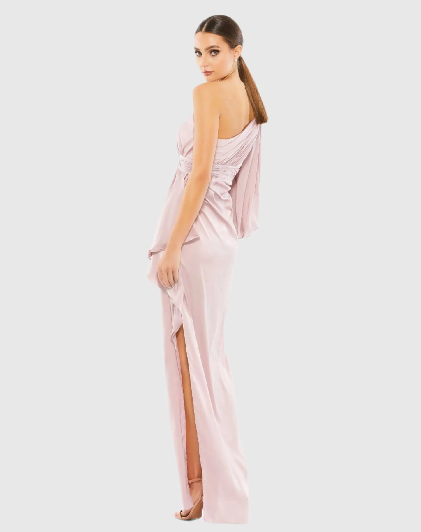 Pink One Shoulder Bishop Sleeve Gown - Mac Duggal
