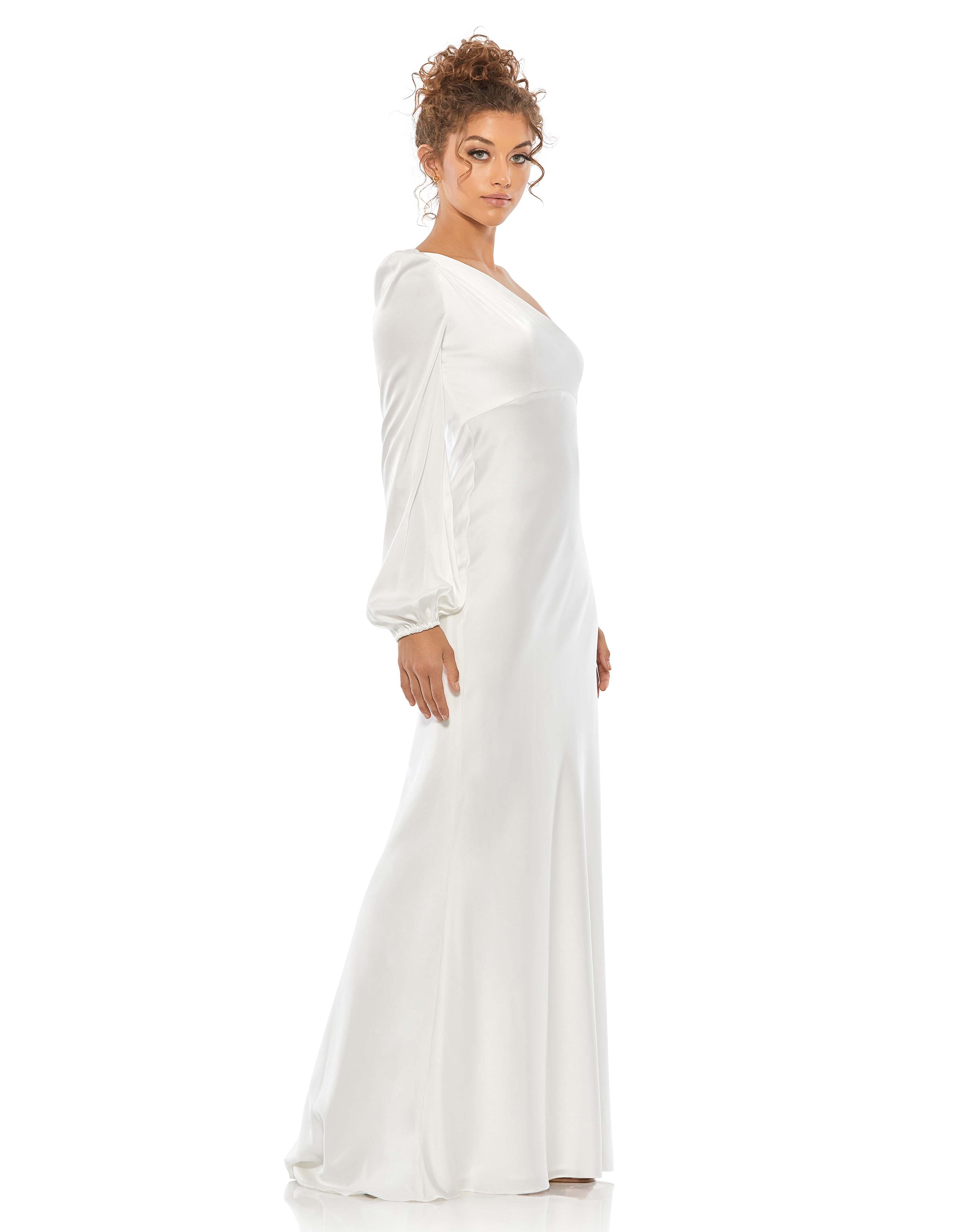 One Shoulder Blouson Sleeve Gown - FINAL SALE