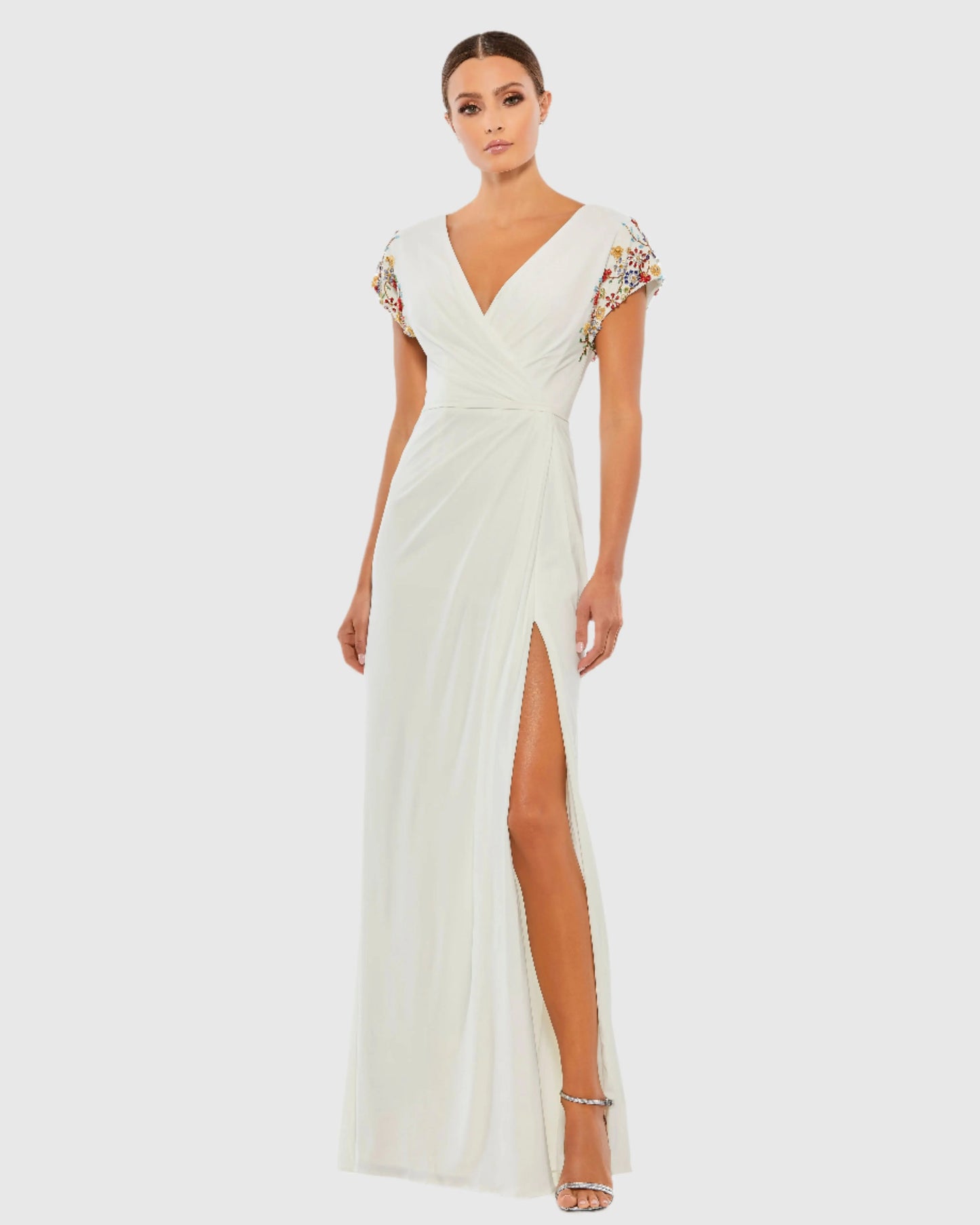 Embellished Sleeve Jersey Wrap Gown - FINAL SALE - Mac Duggal
