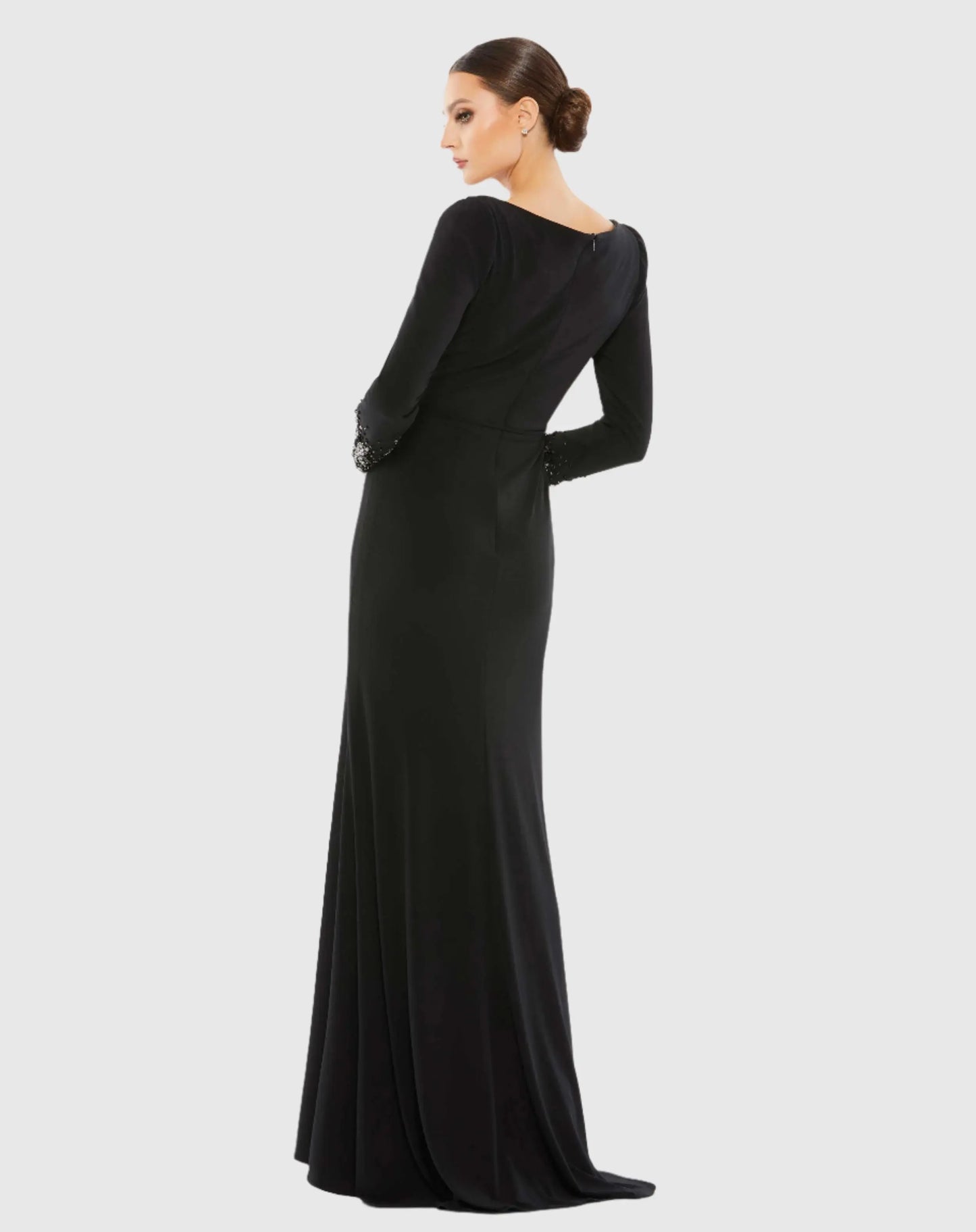 Beaded Cuff Long Sleeve Wrap Over Trumpet Gown - Mac Duggal