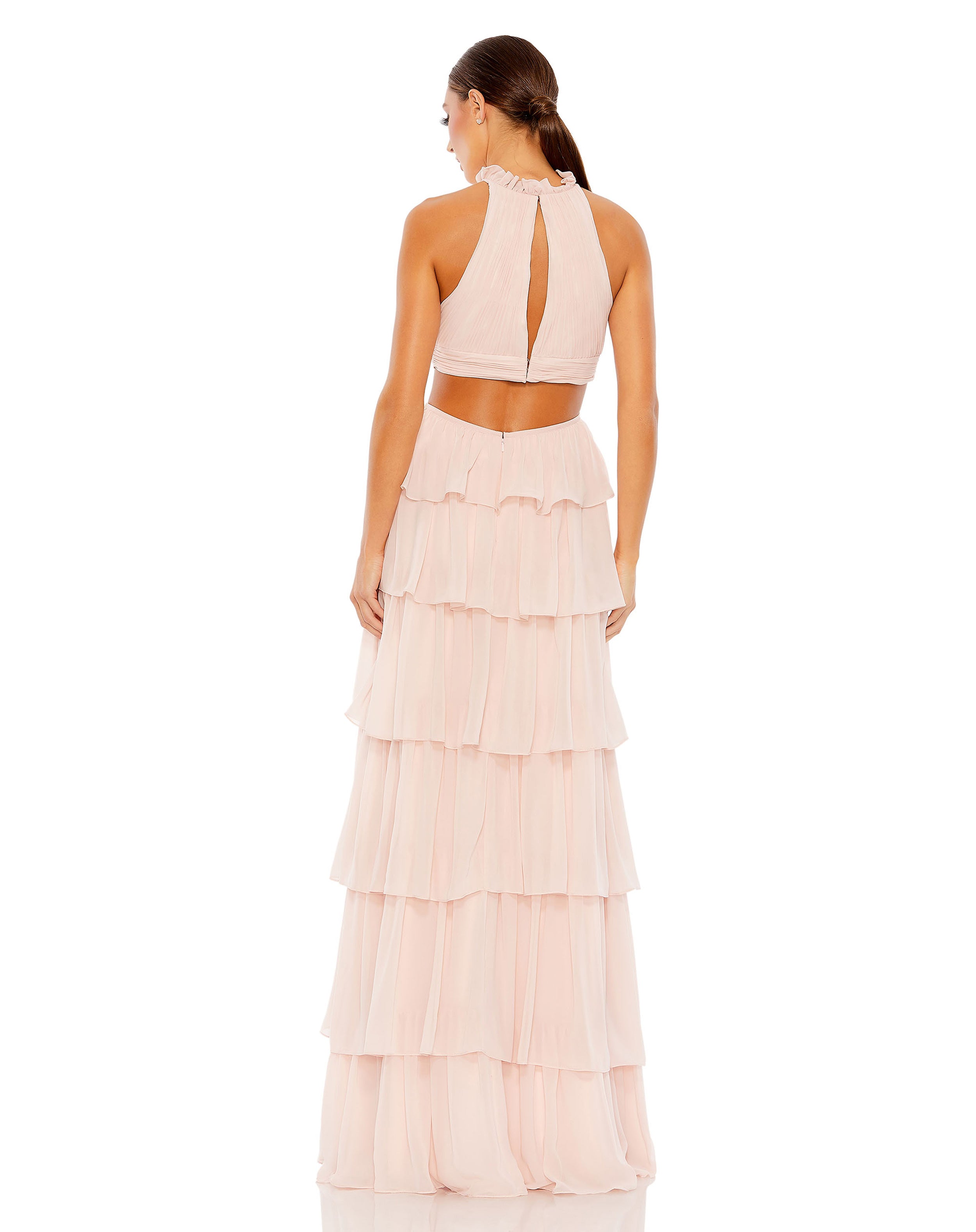 Tiered Ruffle Pleated High Neck Gown