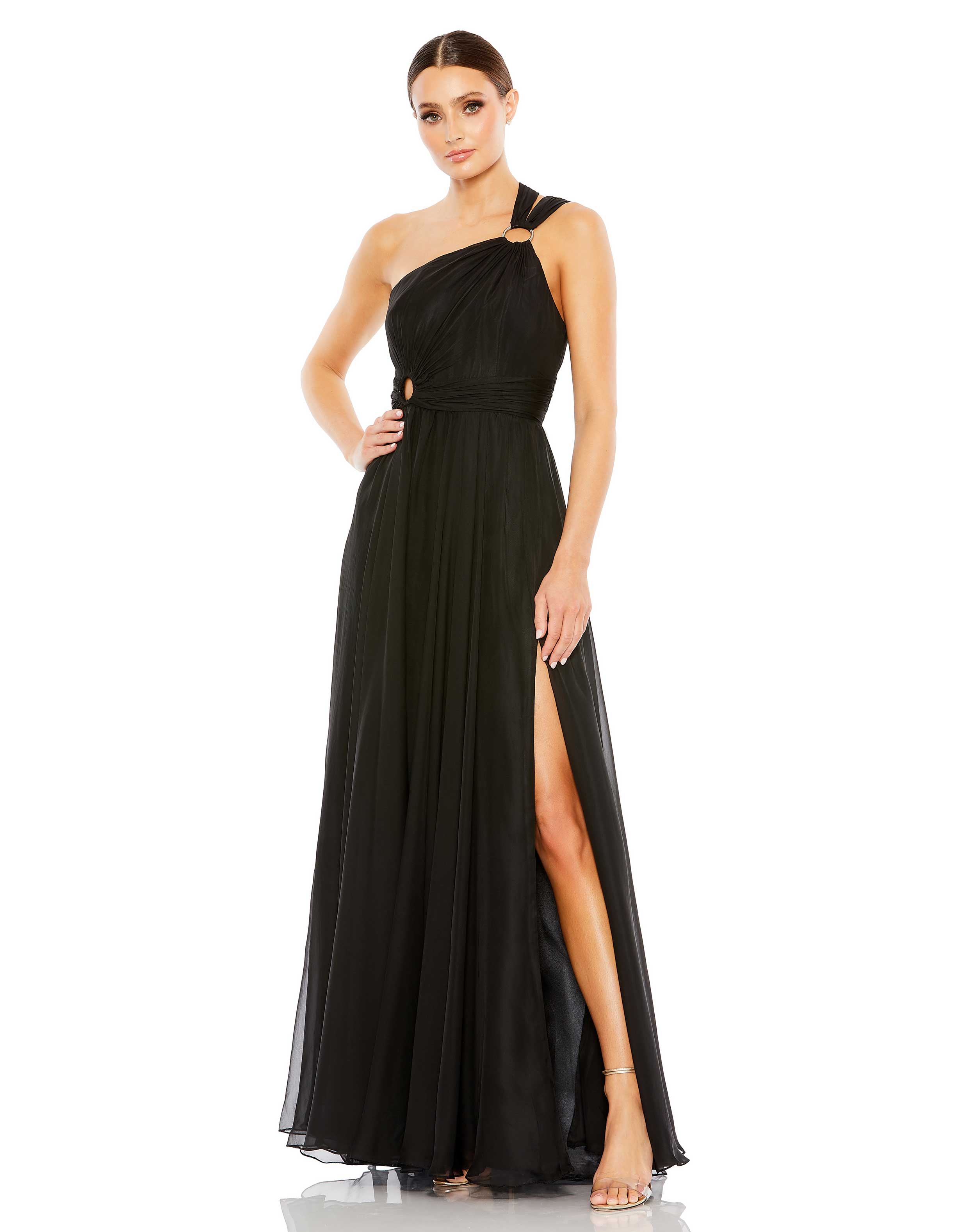 Strappy One Shoulder A Line Gown