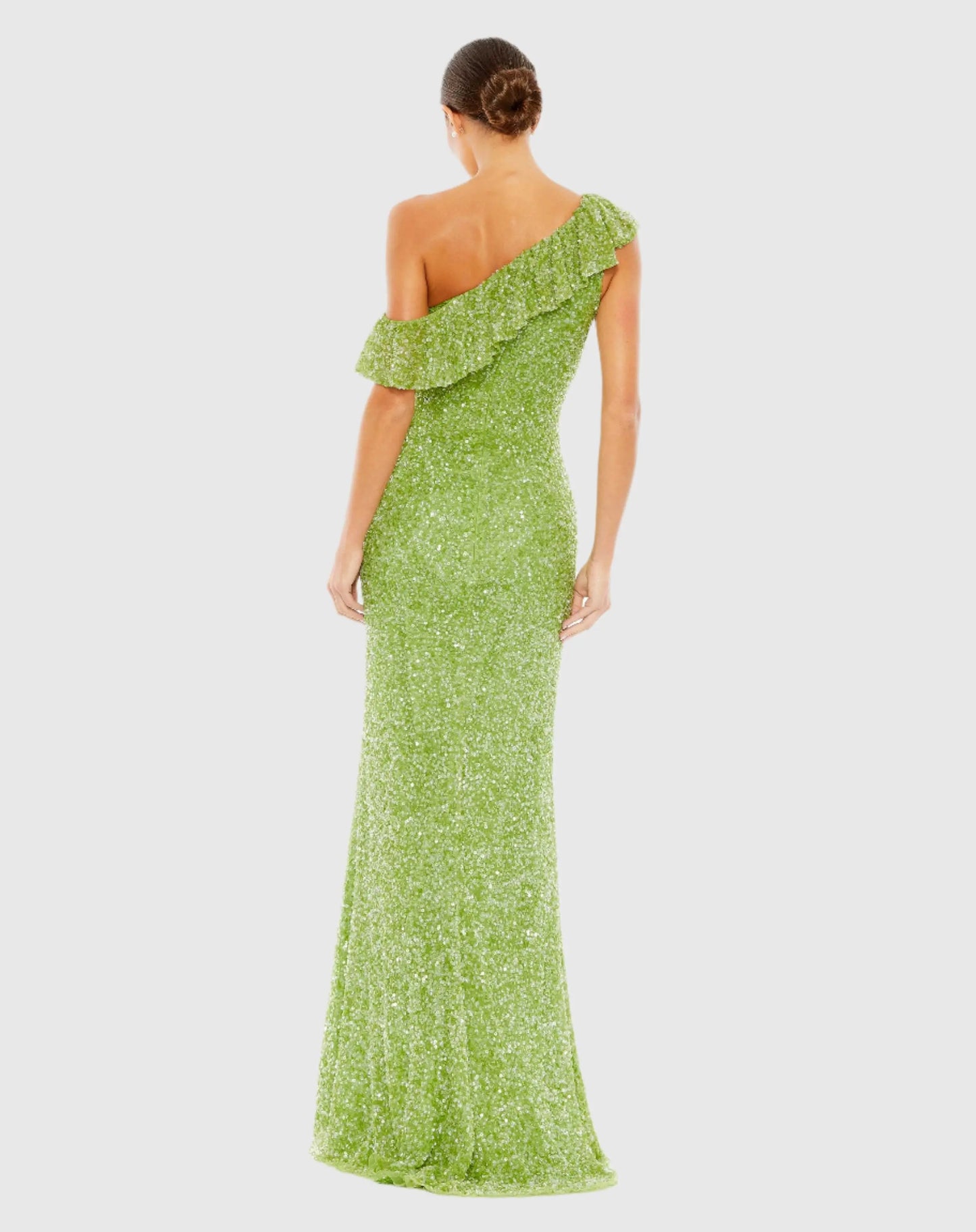 Green Sequined Drop Shoulder Trumpet Gown - Mac Duggal