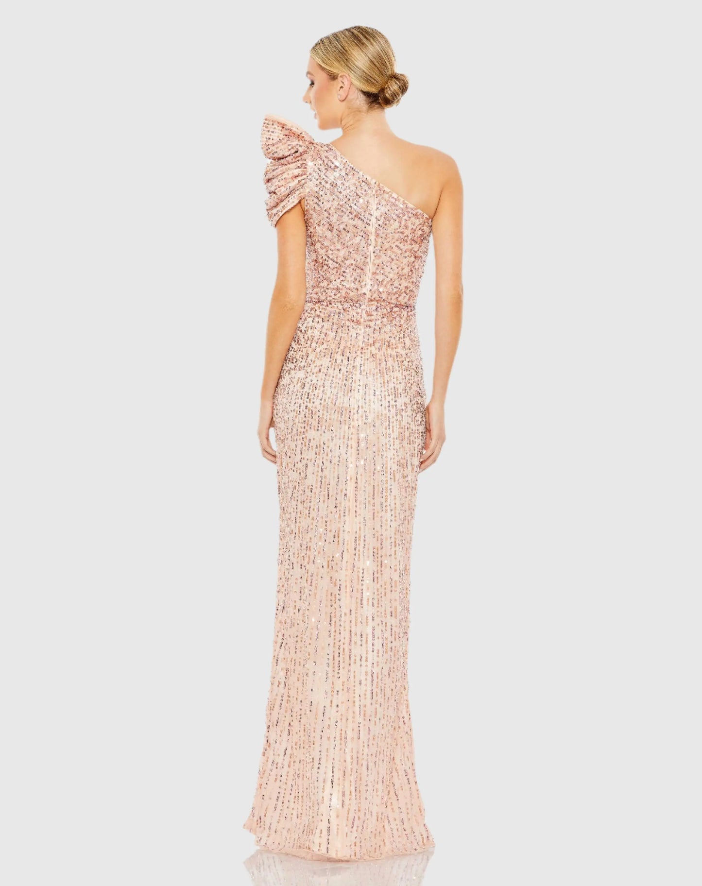 Pink Embellished Puff One Shoulder Gown - Mac Duggal
