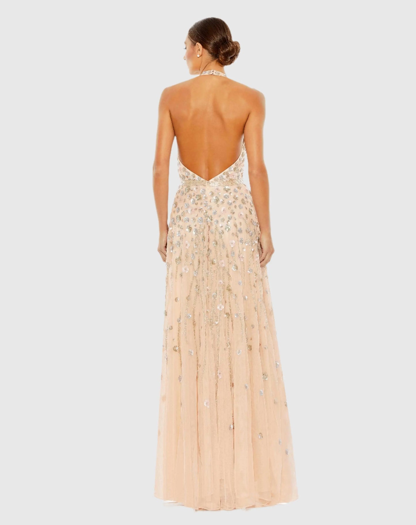 Light Pink Floral Embellished Halter Strap A Line Gown - Mac Duggal