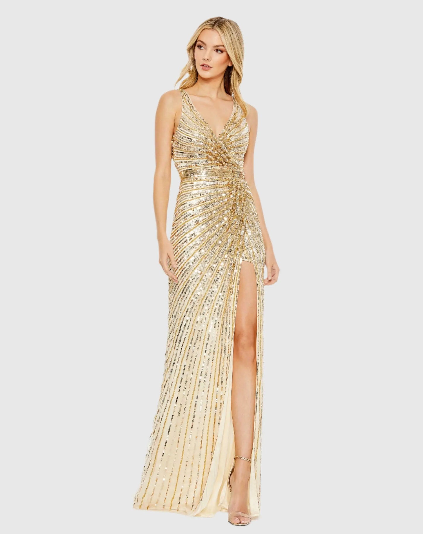 Sequined Faux Wrap Sleeveless Gown - Mac Duggal