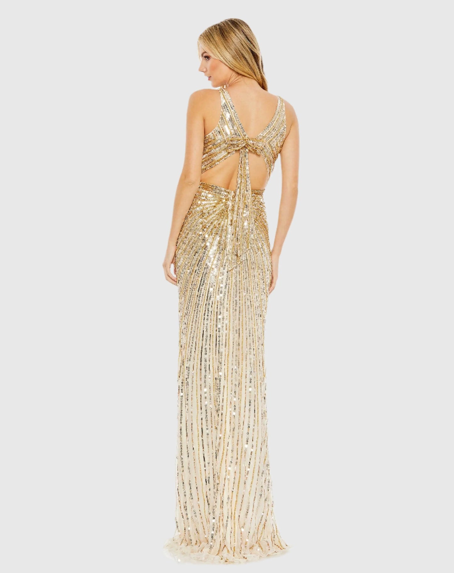 Sequined Faux Wrap Sleeveless Gown - Mac Duggal