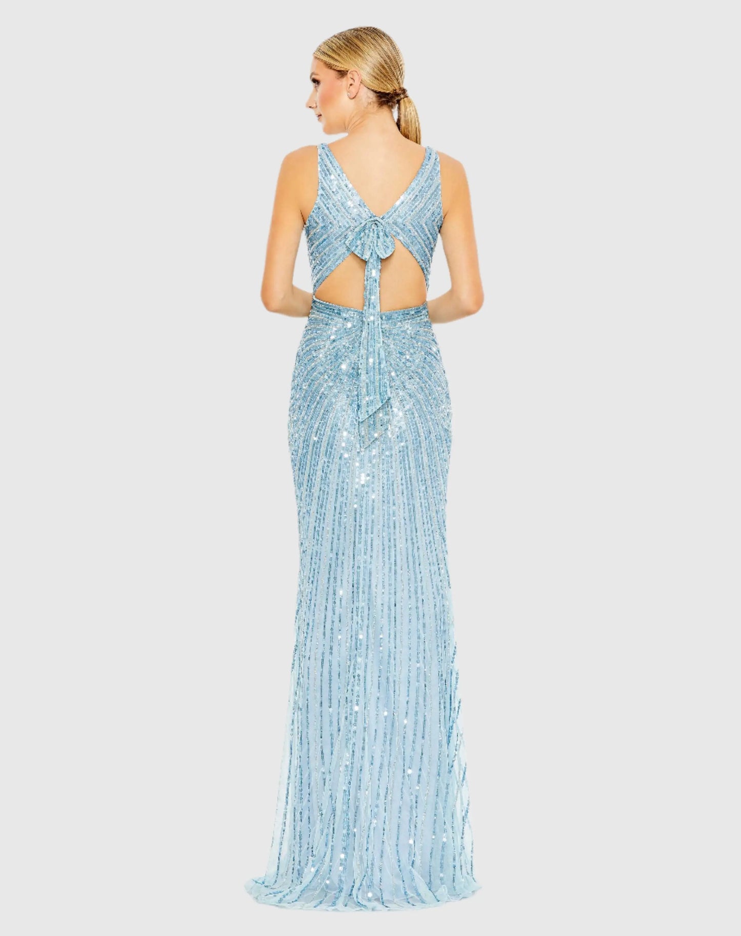 Sequined Faux Wrap Sleeveless Gown - Mac Duggal