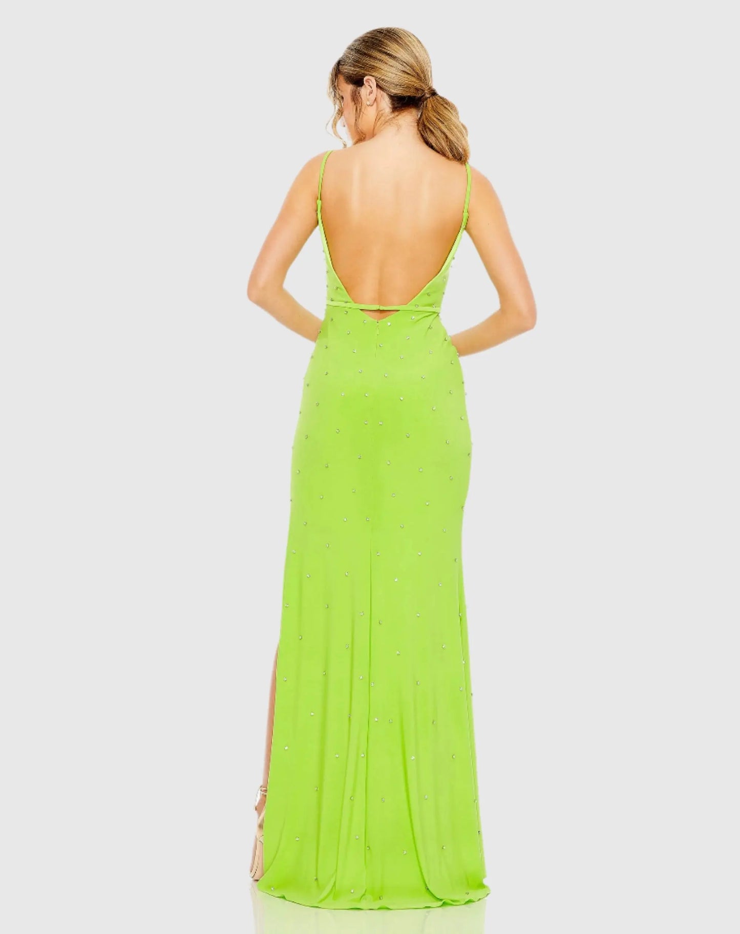 Green Rhinestone Embellished V-Neck Gown - Mac Duggal