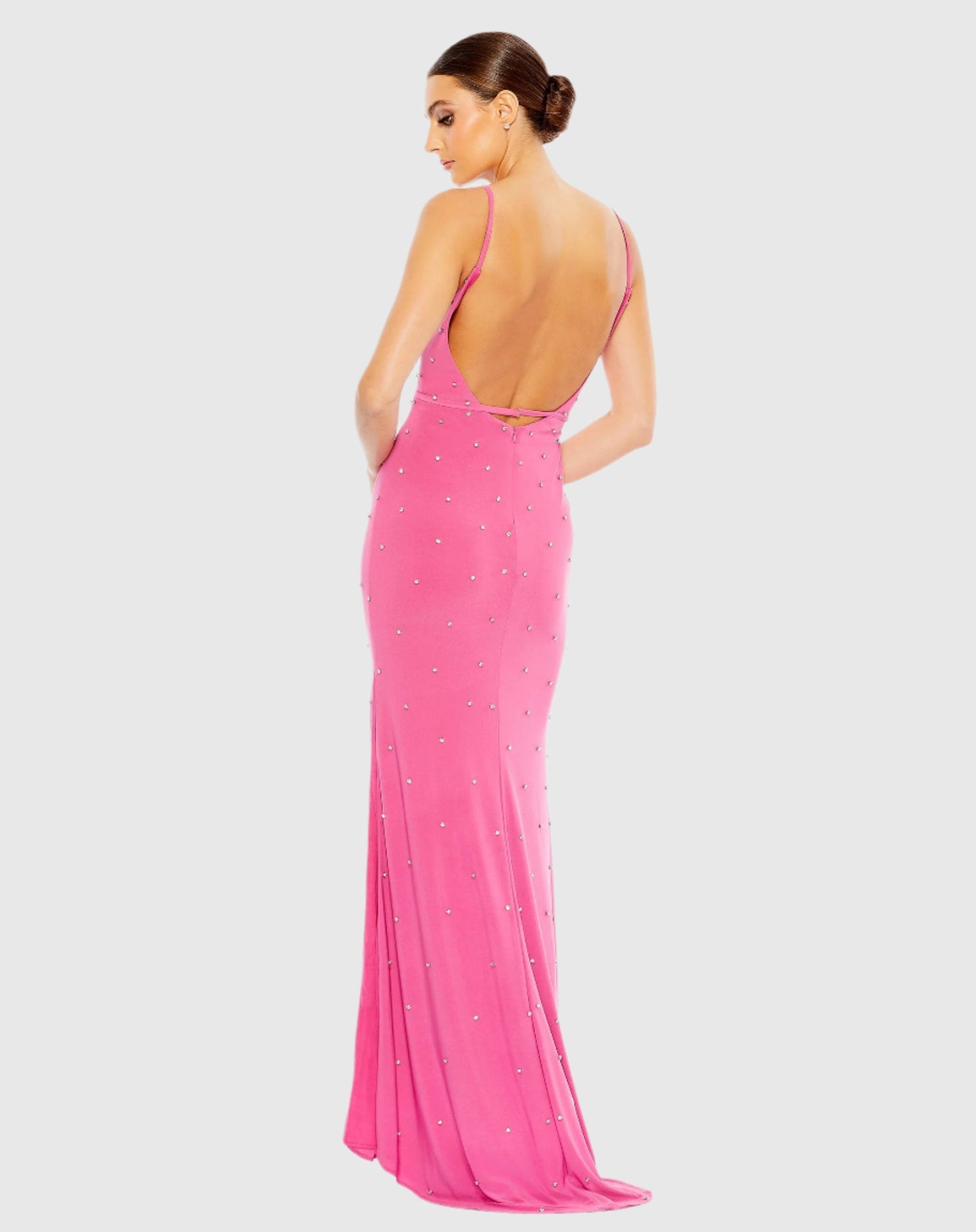 Pink Rhinestone Embellished V-Neck Gown Ieena for Mac Duggal
