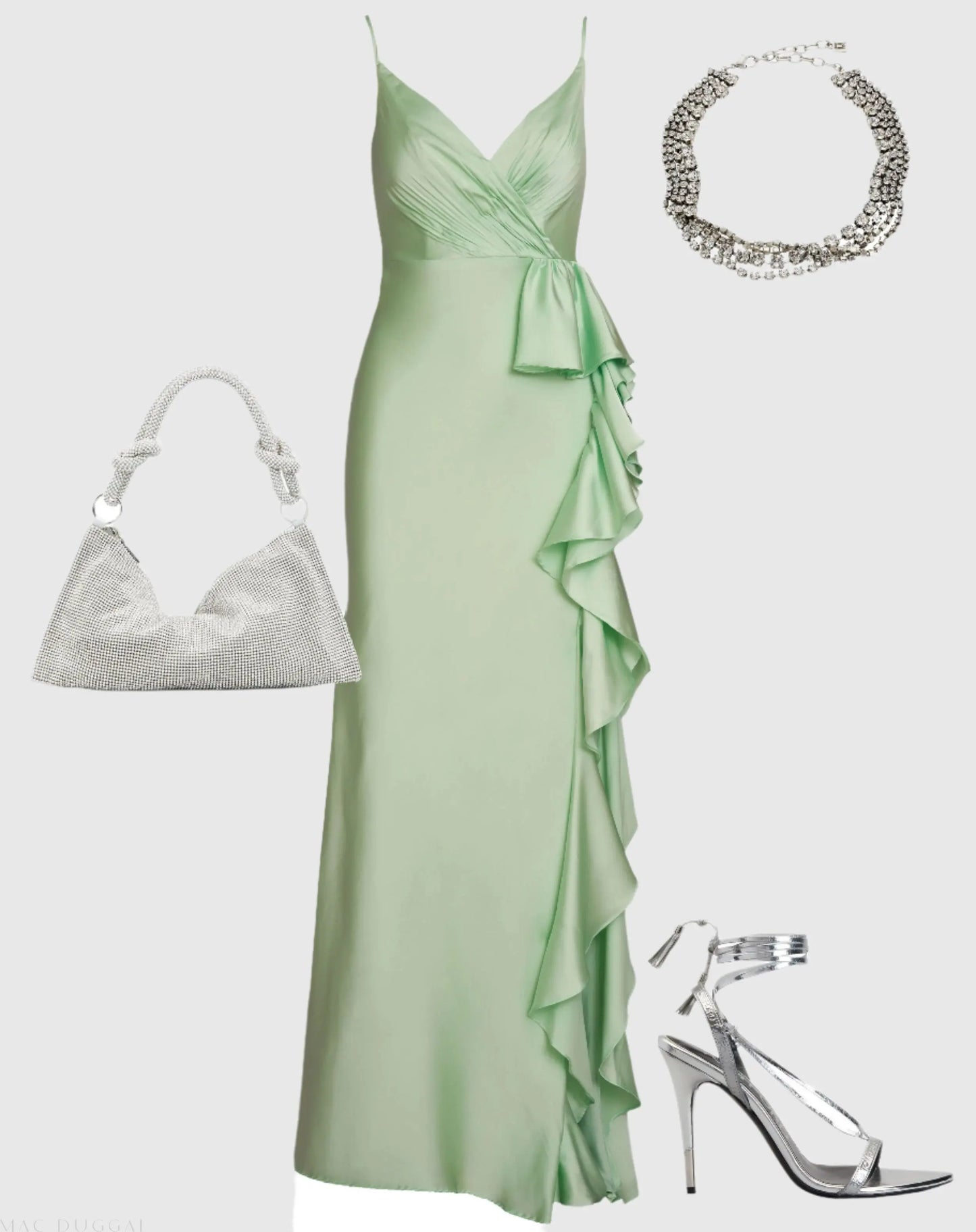 Light Green Satin Ruffled Asymmetrical Gown - Mac Duggal