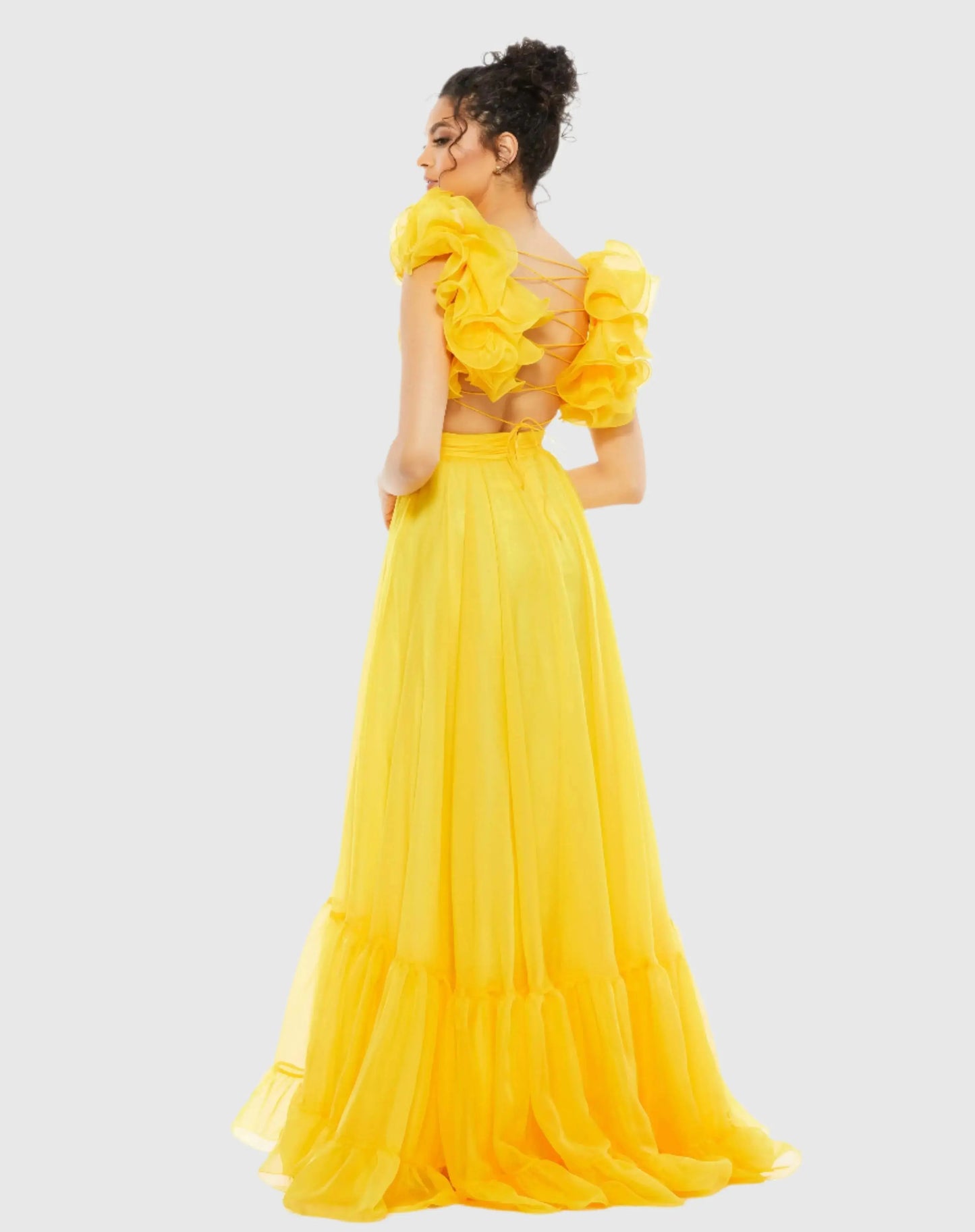 Yellow Ruffle Tiered Cut-Out Chiffon Gown - Mac Duggal