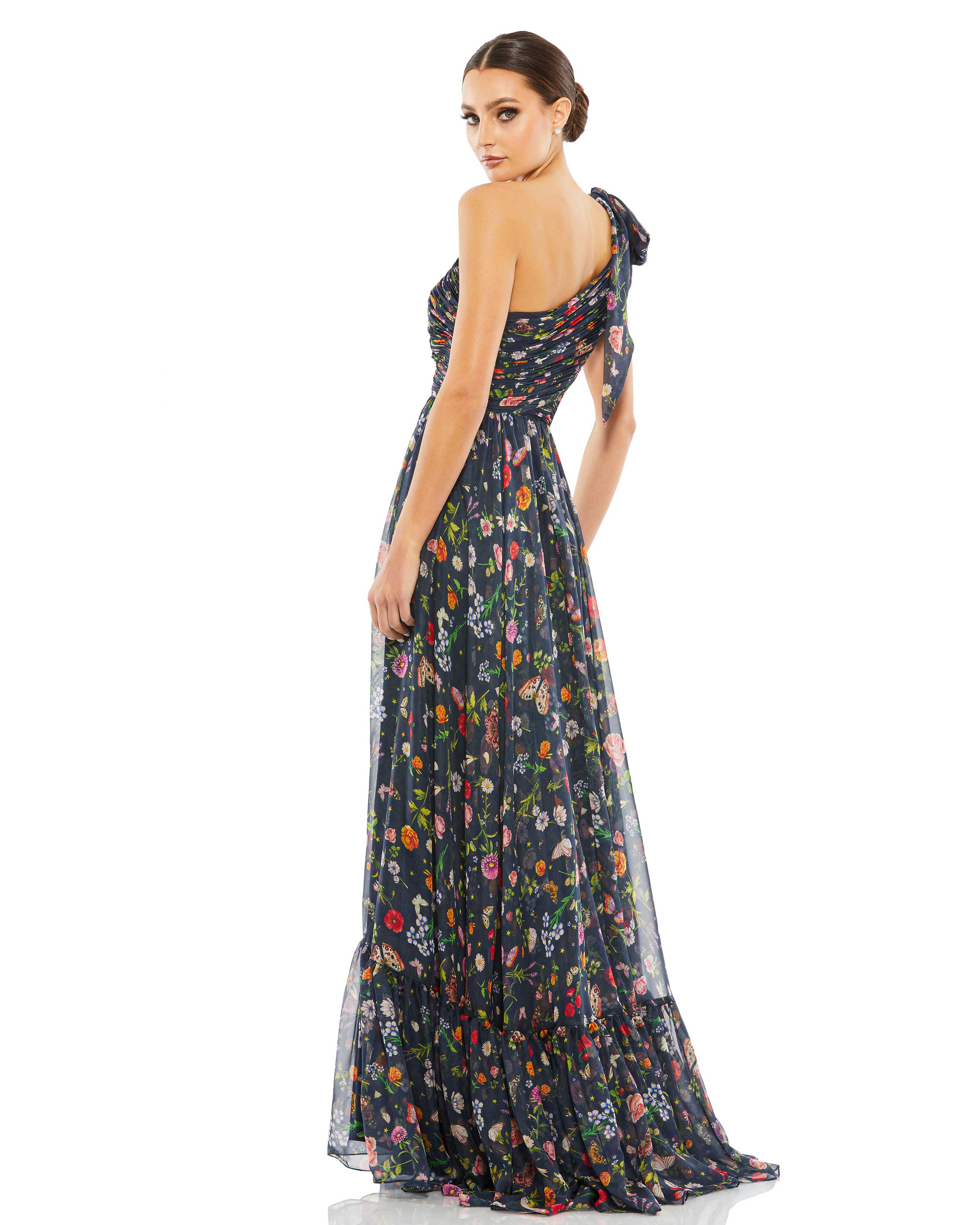 Tied One Shoulder Cut-Out Flowy Gown