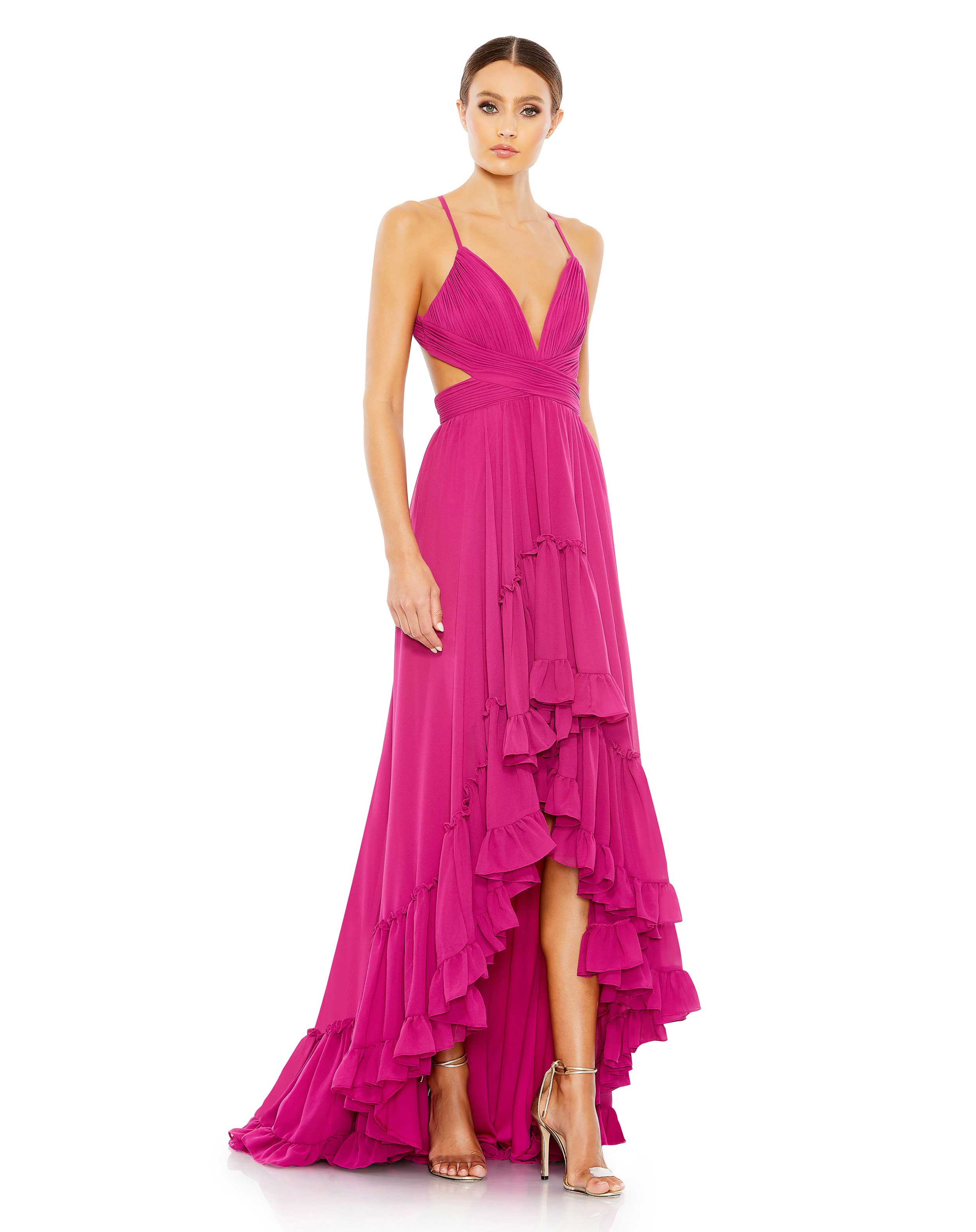 Pleated Tiered Cut Out Sleeveless Gown - FINAL SALE