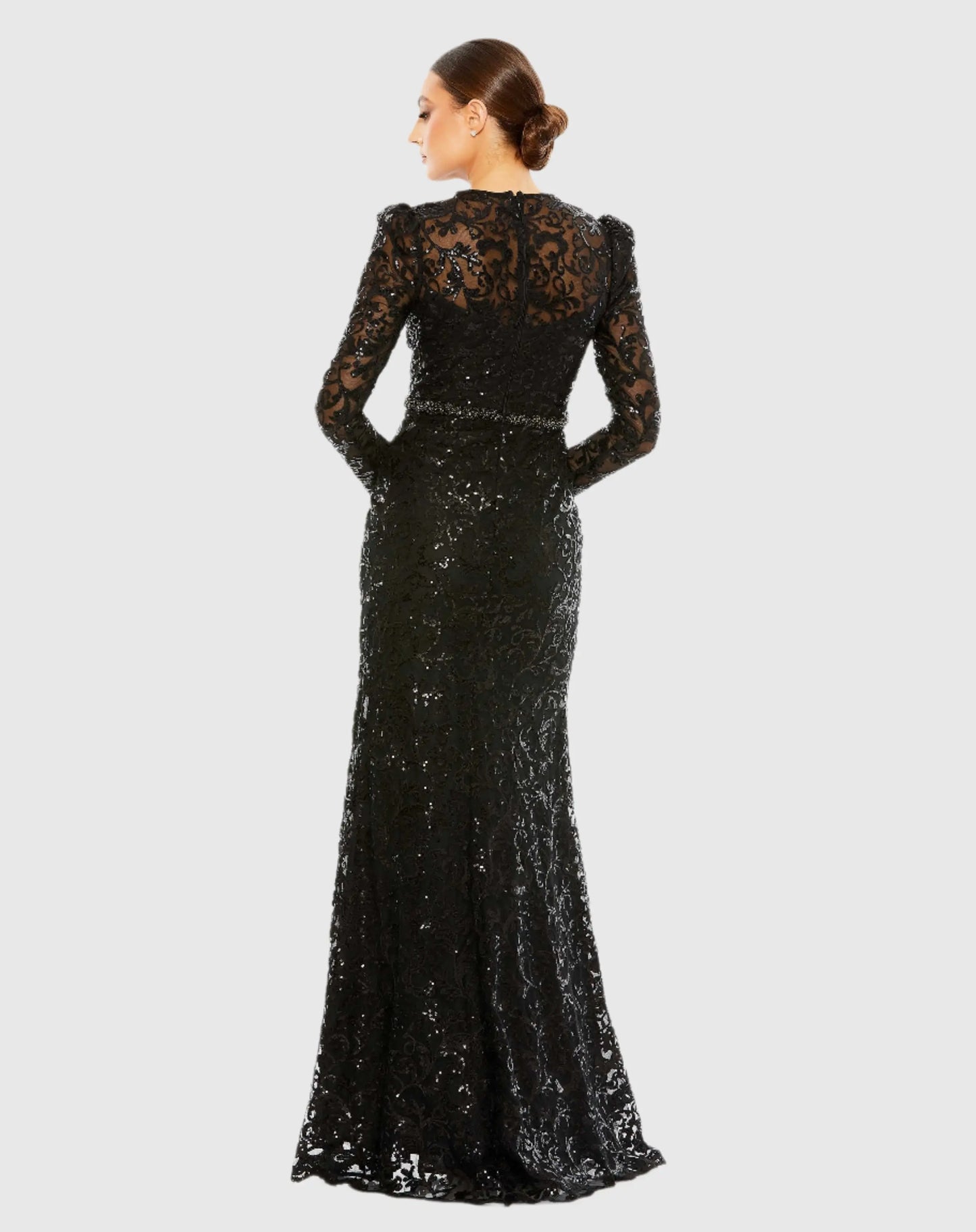 Black Embellished High Neck Long Sleeve Gown - Mac Duggal