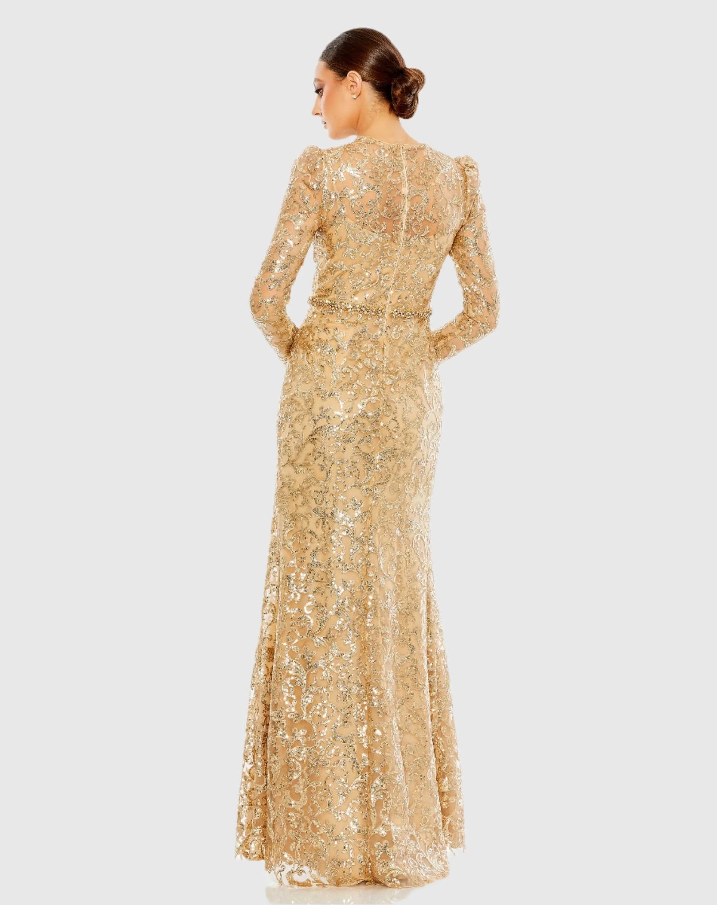 Gold Embellished High Neck Long Sleeve Gown - Mac Duggal