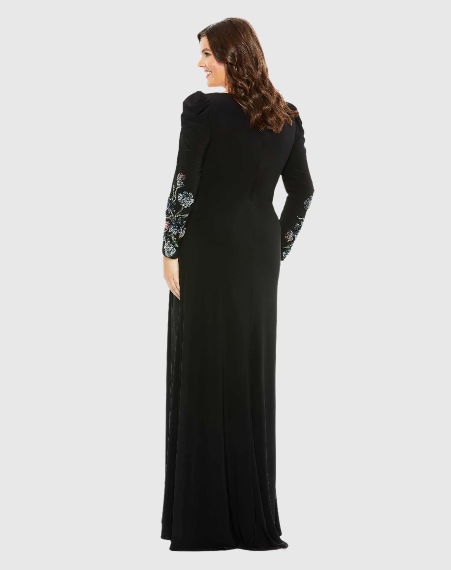 Embellished Long Sleeve Faux Wrap Gown (Plus) - Mac Duggal