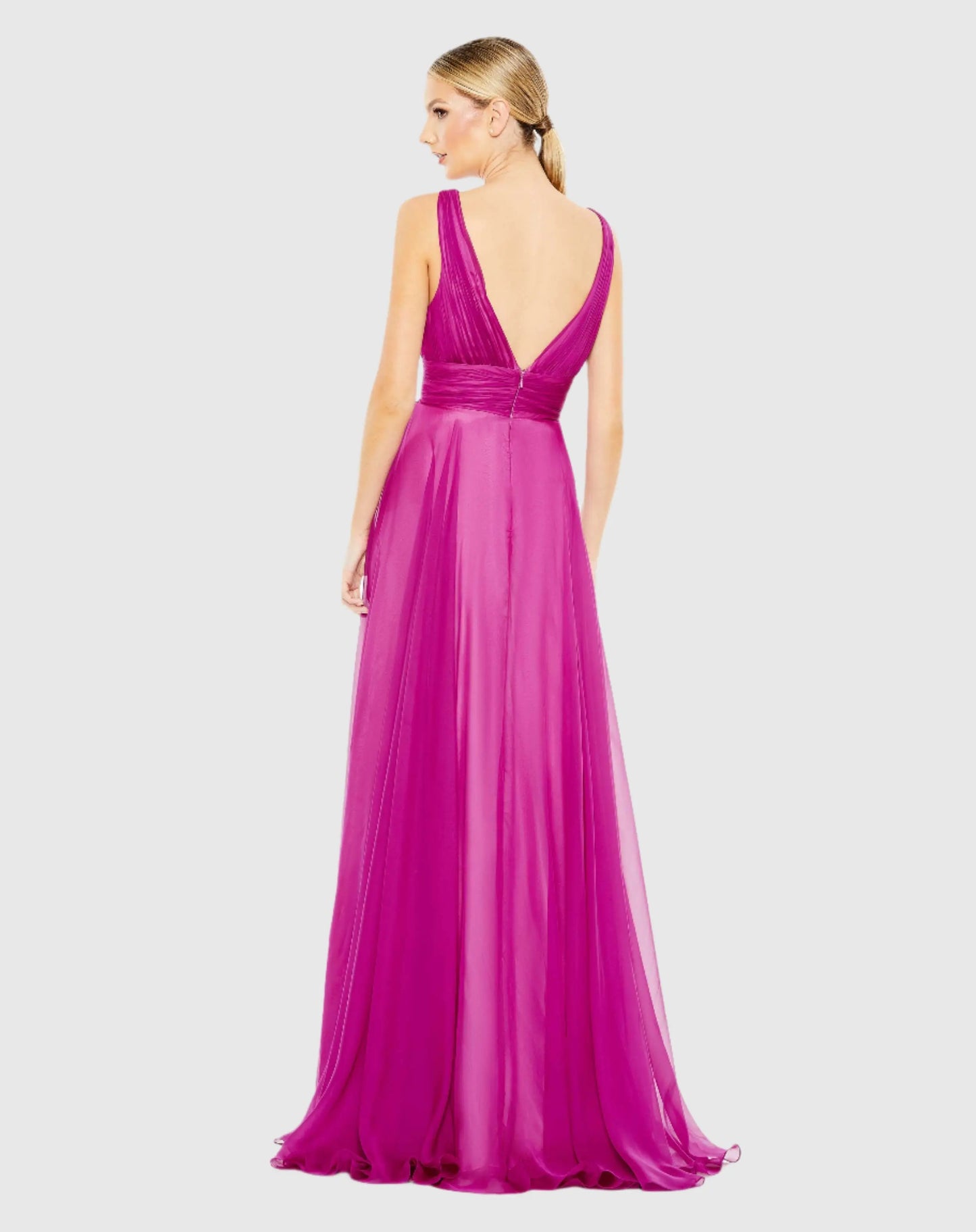 Draped Sleeveless V Neck Flowy Gown - Mac Duggal