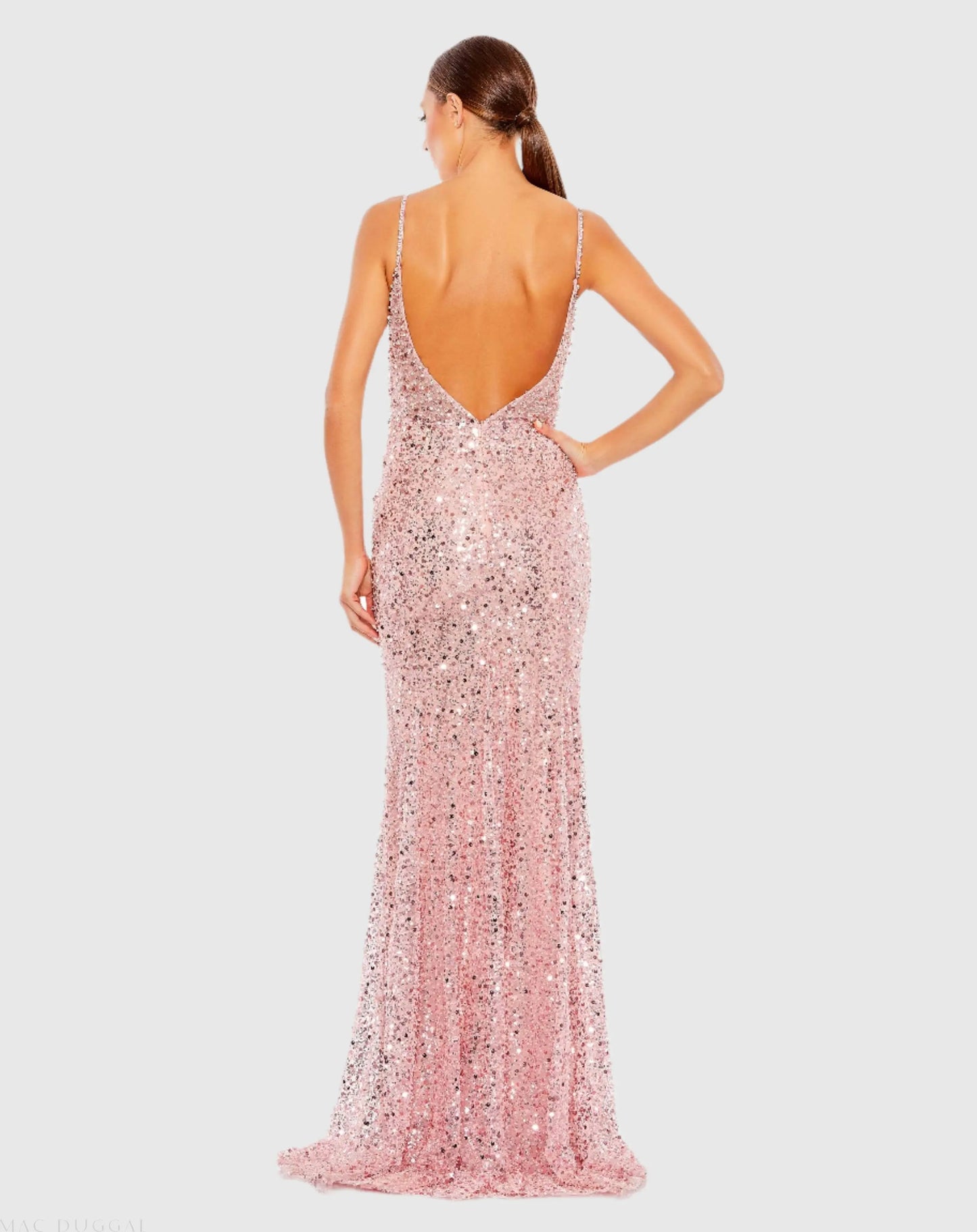 Pink Embellished Plunge Neck Sleeveless Trumpet Gown - Mac Duggal