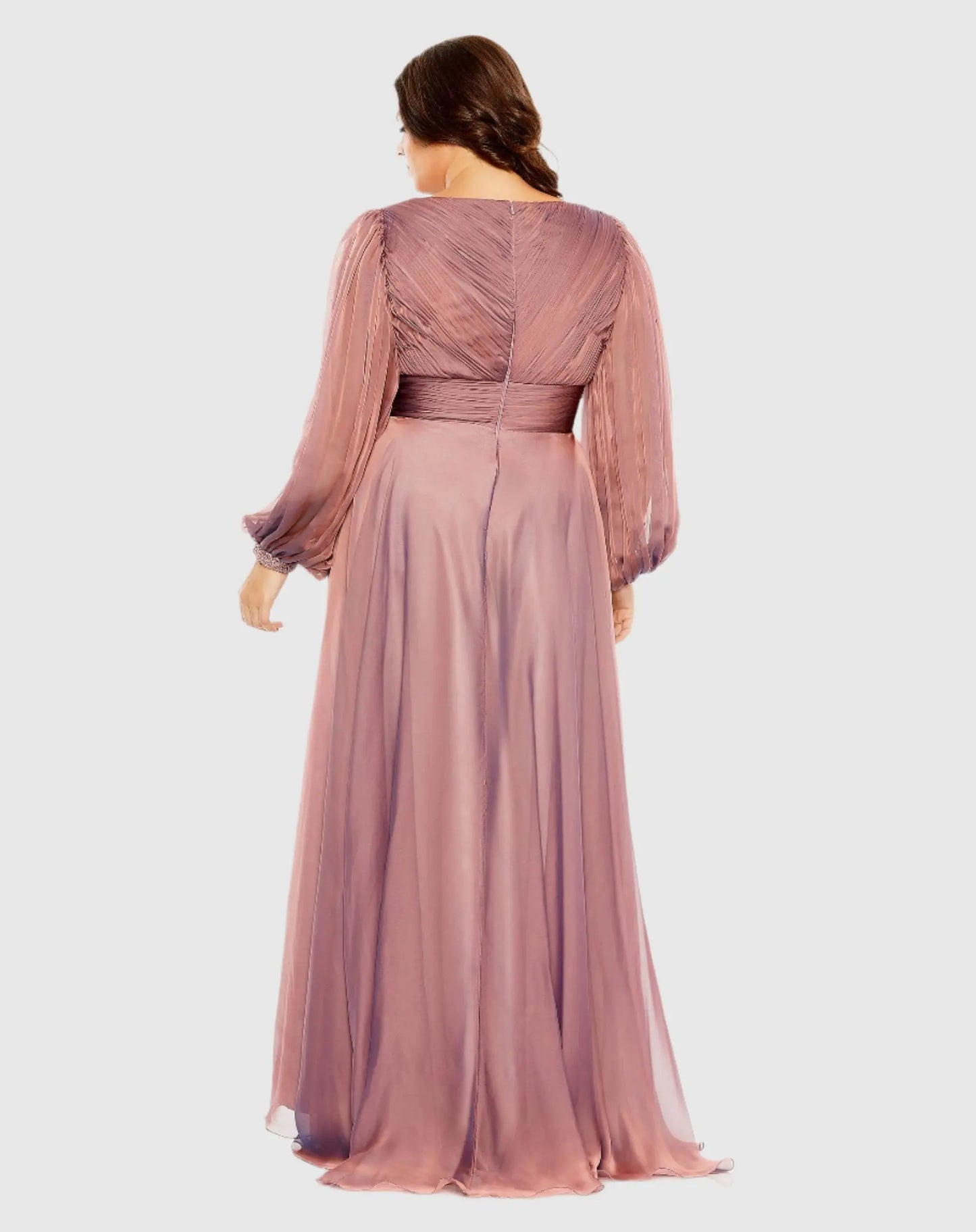 Pink Puff Sleeve w/ Embellished Cuff V Neck A Line Gown - Mac Duggal